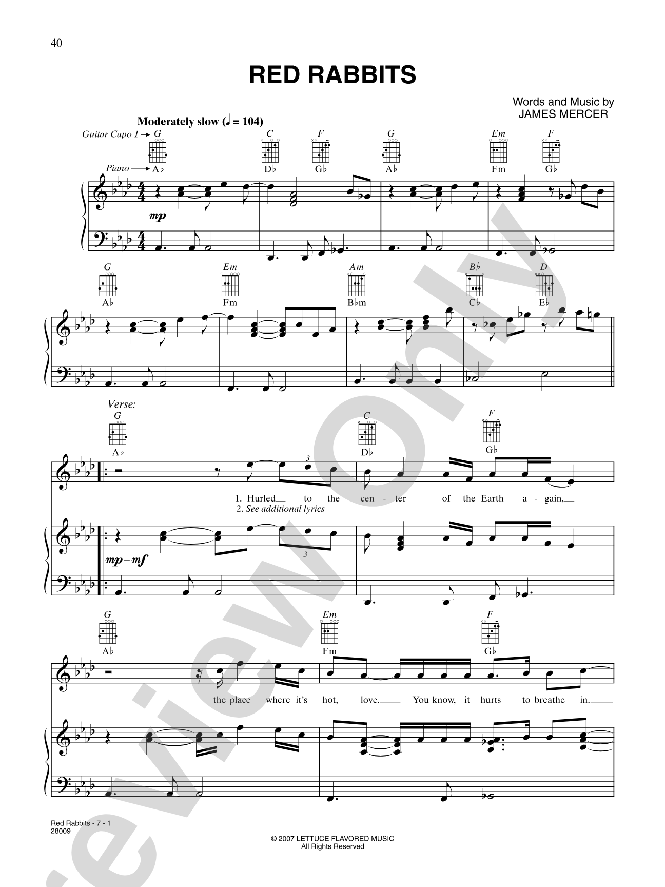 Red Rabbits: Piano/Vocal/Chords