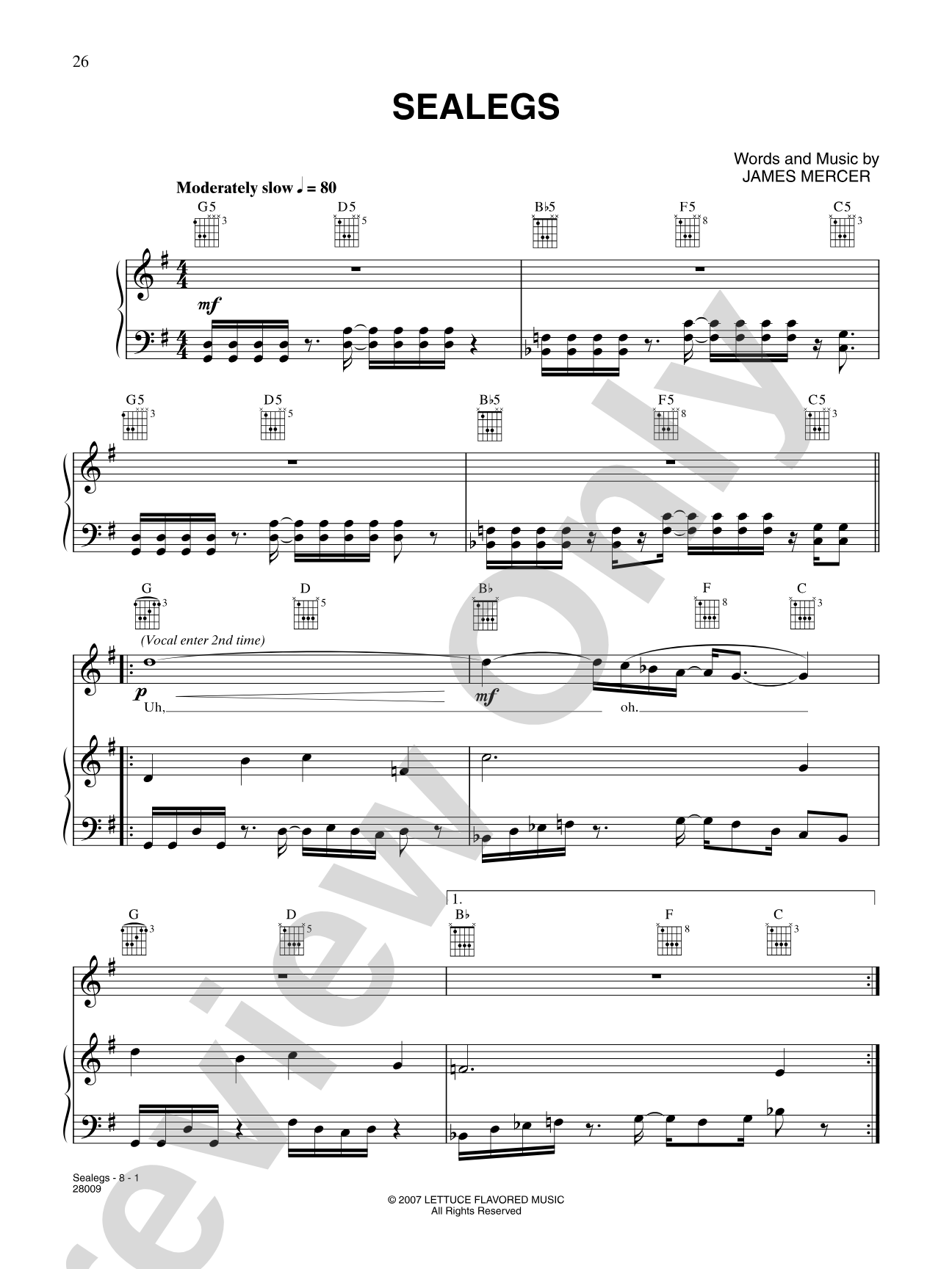 Sealegs: Piano/Vocal/Chords