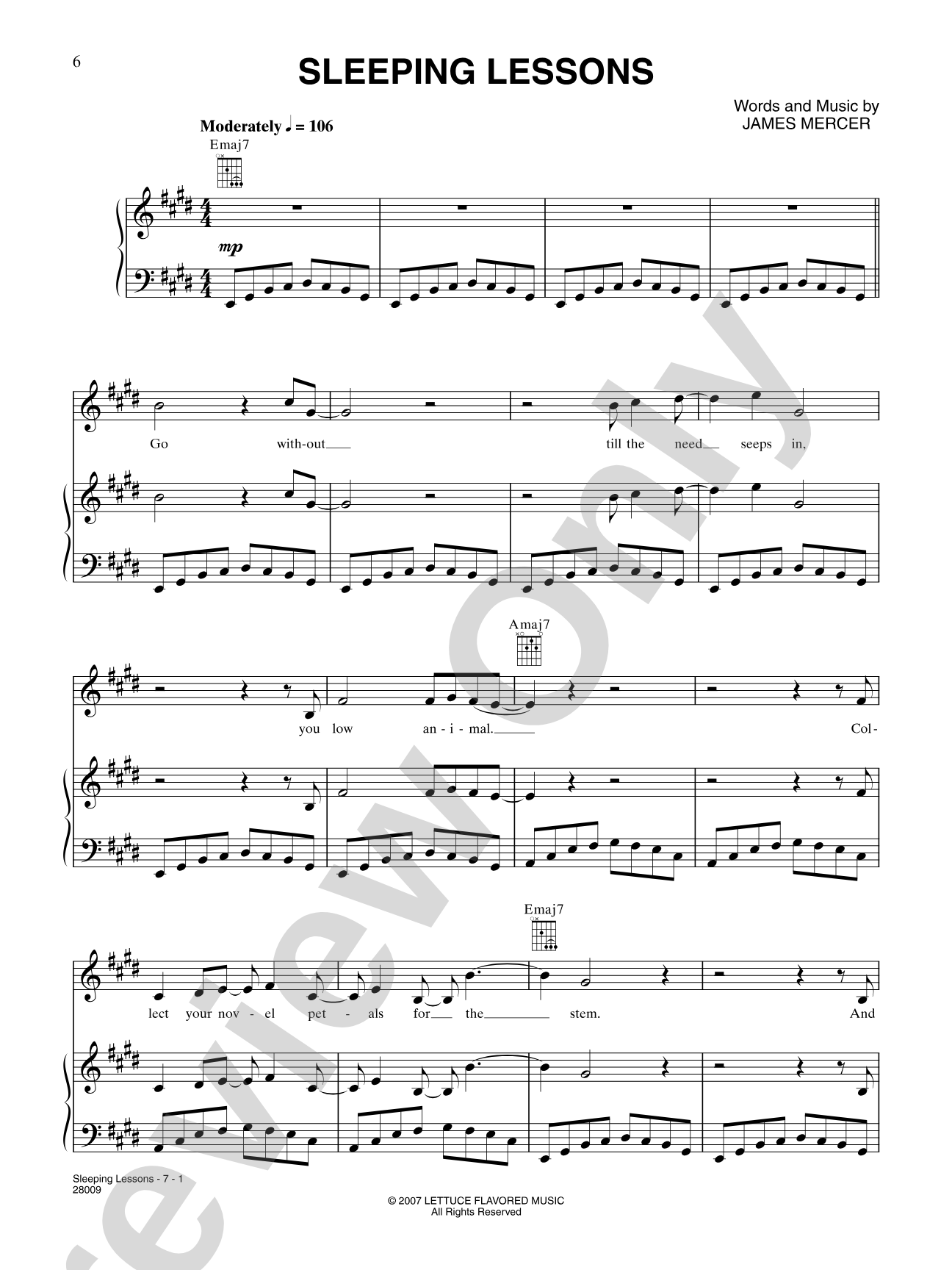 Sleeping Lessons: Piano/Vocal/Chords