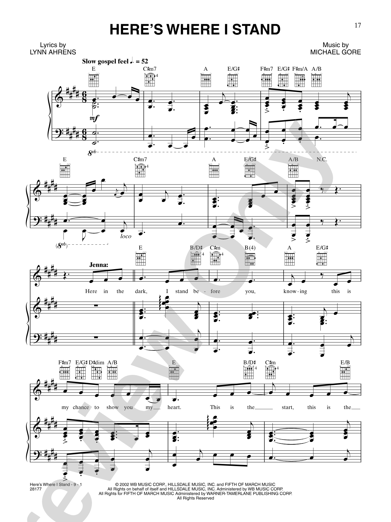 Here's Where I Stand (from "Camp"): Piano/Vocal/Chords