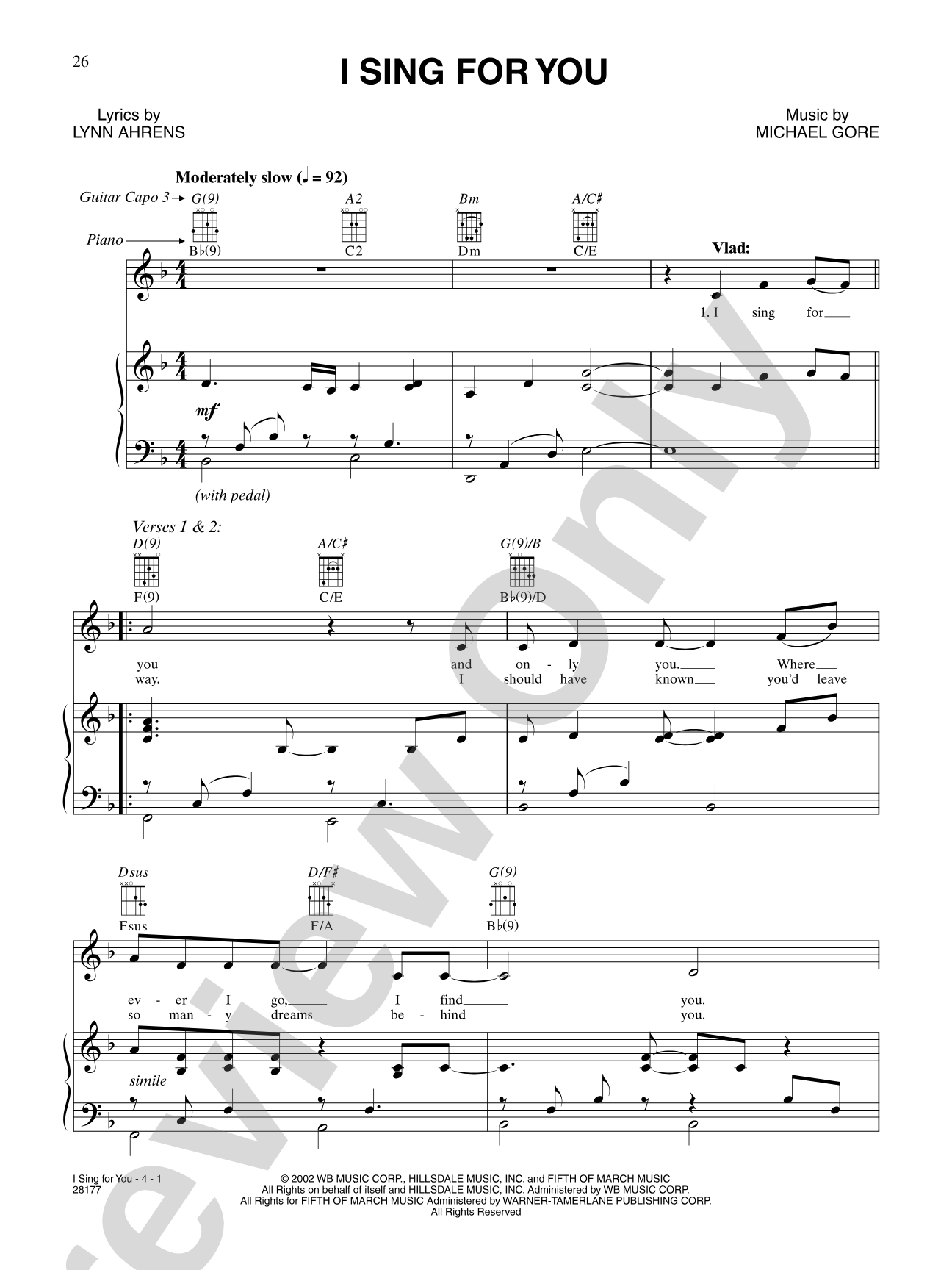 I Sing For You (from "Camp"): Piano/Vocal/Chords