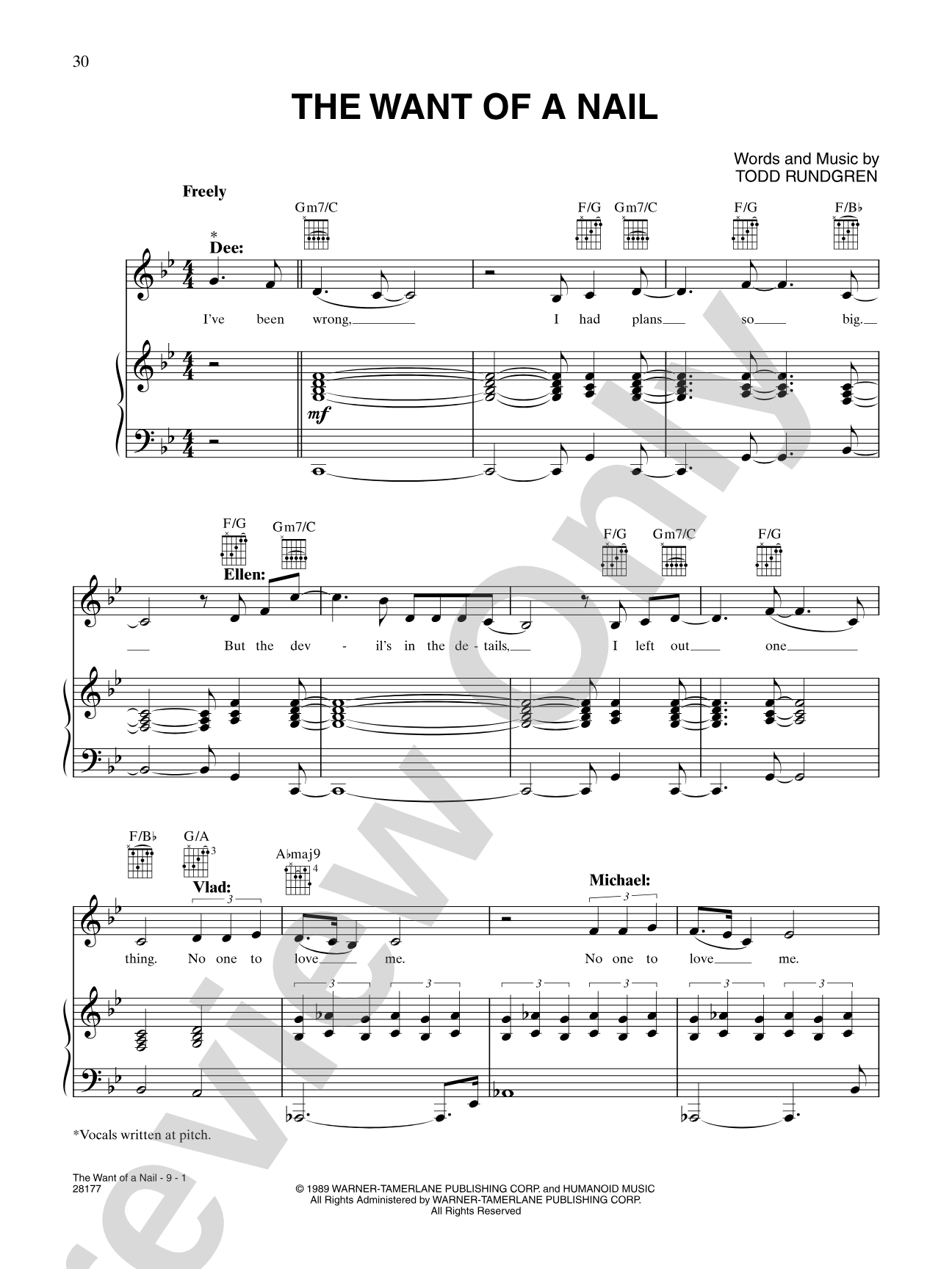 The Want Of A Nail (from "Camp"): Piano/Vocal/Chords
