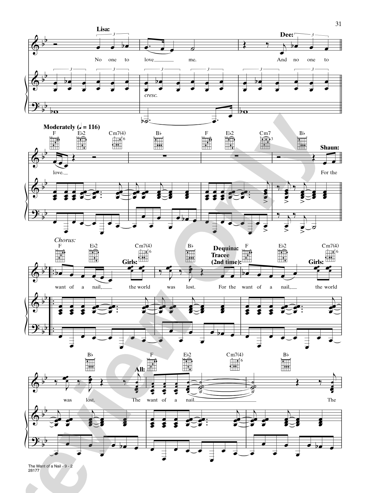 The Want Of A Nail (from "Camp"): Piano/Vocal/Chords