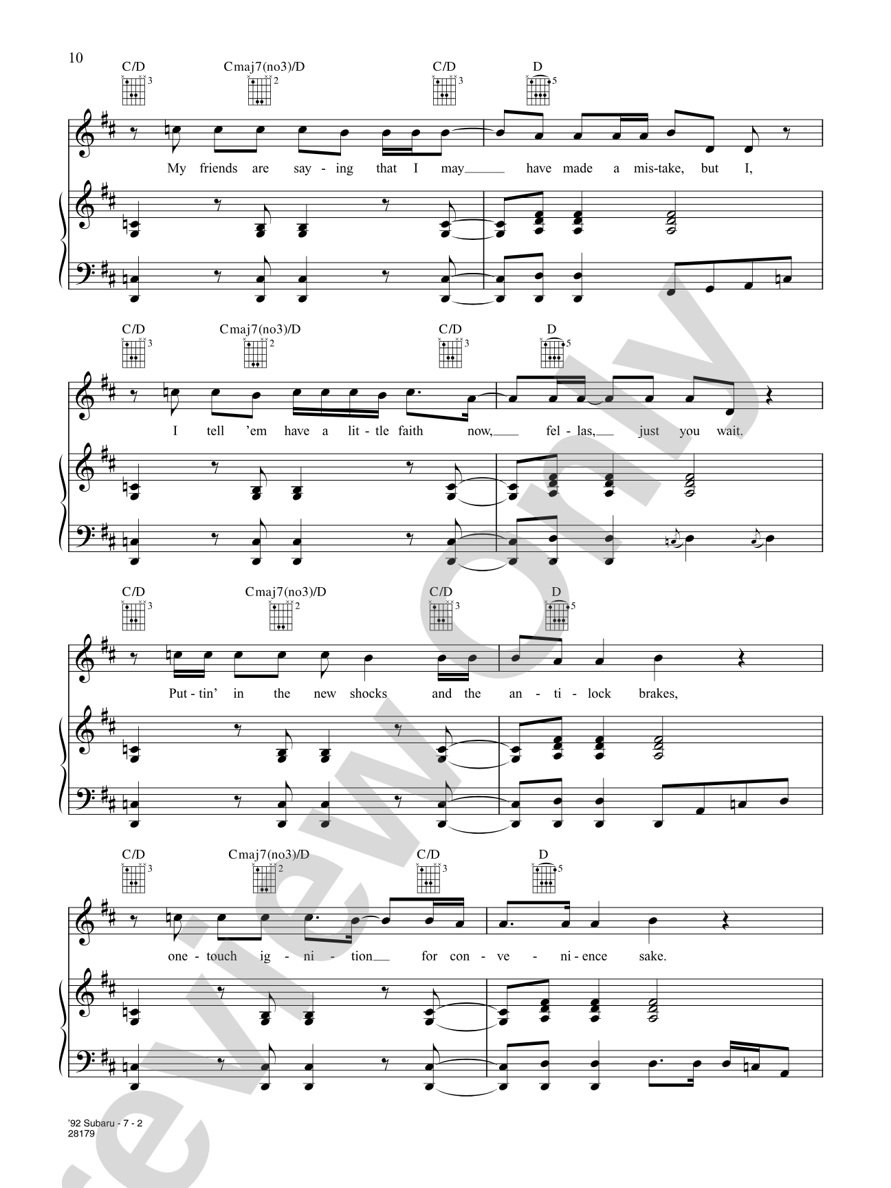 92 Subaru: Piano/Vocal/Chords