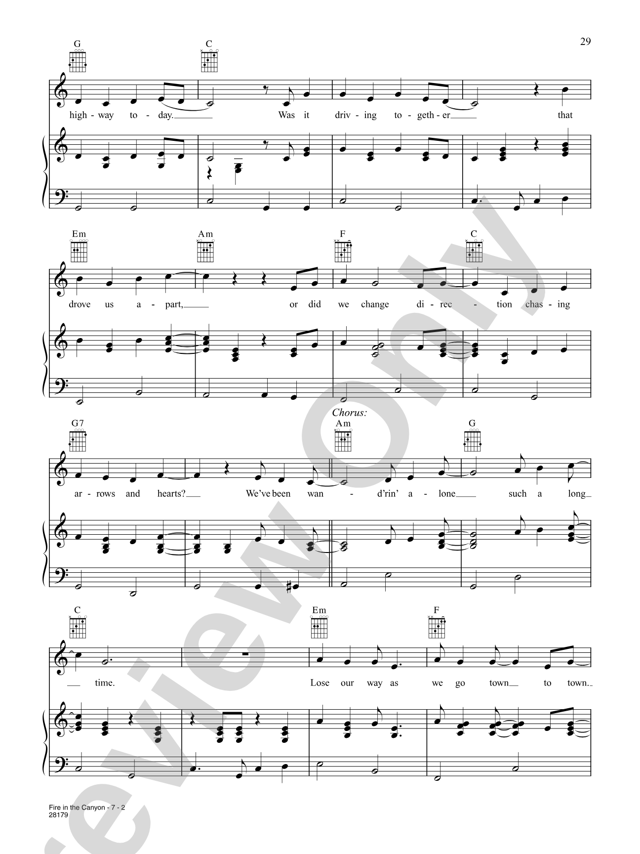 Fire In The Canyon: Piano/Vocal/Chords
