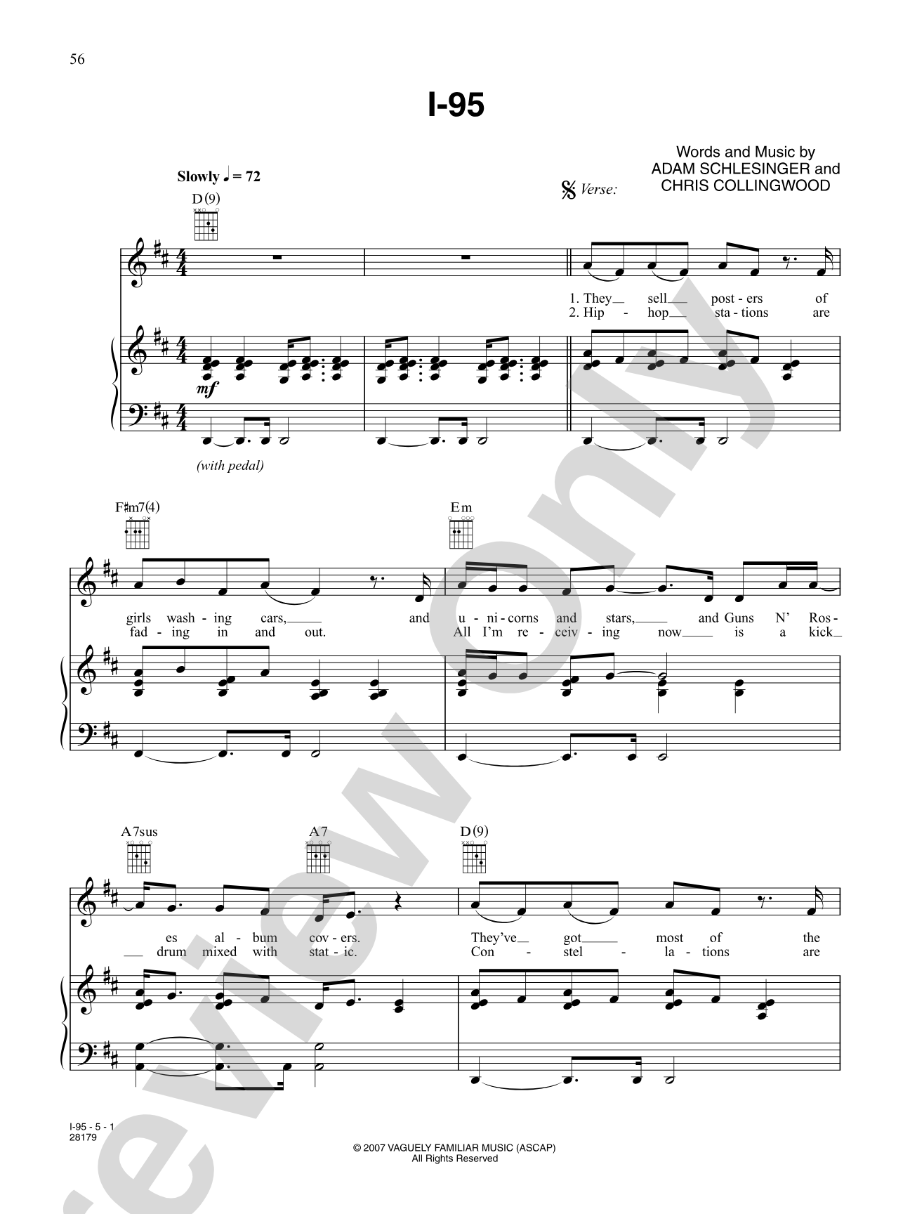 I-95: Piano/Vocal/Chords