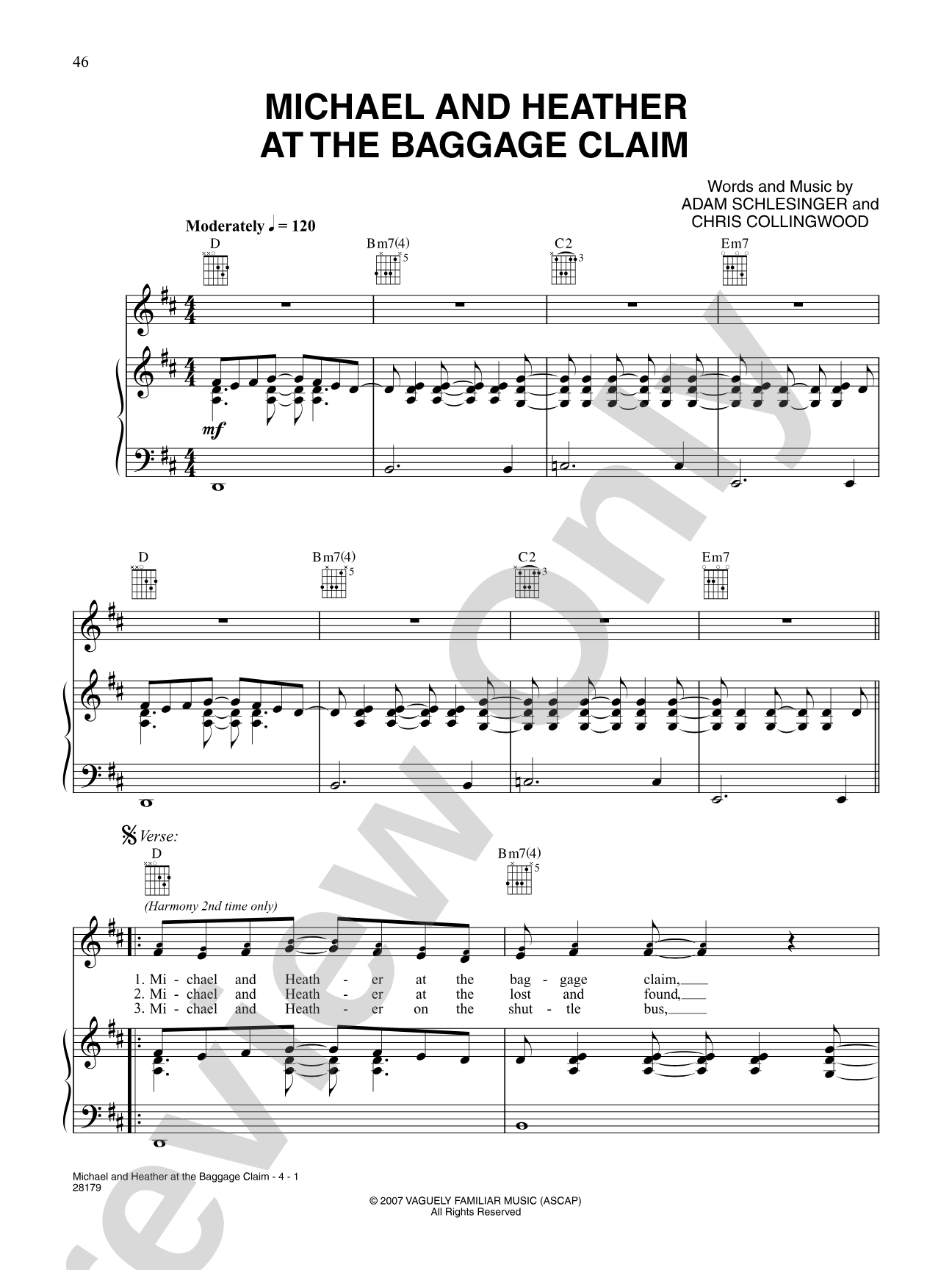 Michael And Heather At The Baggage Claim: Piano/Vocal/Chords