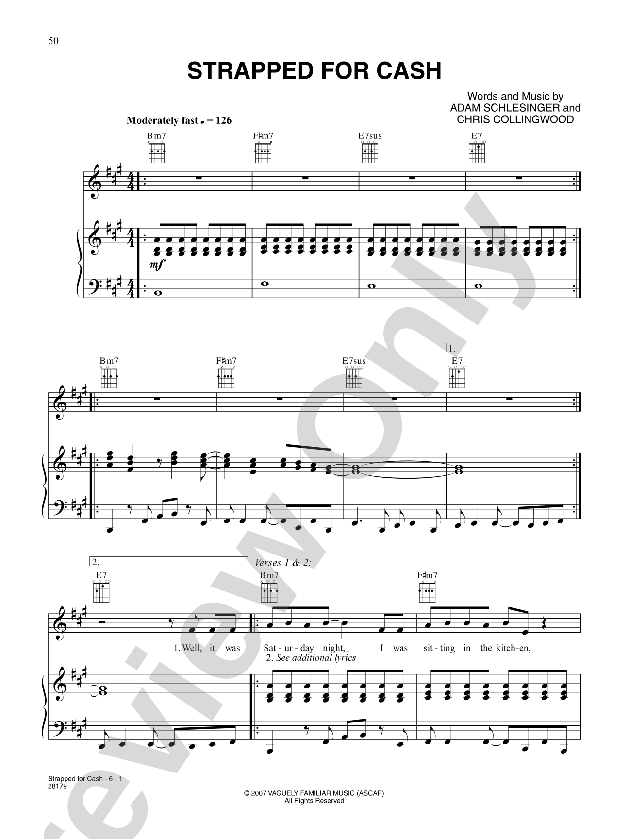 Strapped For Cash: Piano/Vocal/Chords