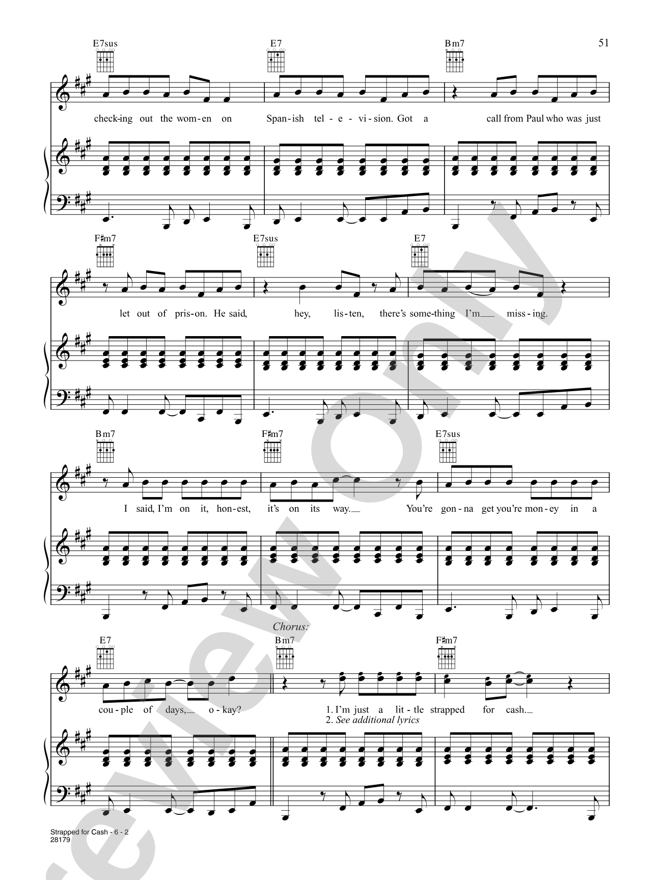 Strapped For Cash: Piano/Vocal/Chords