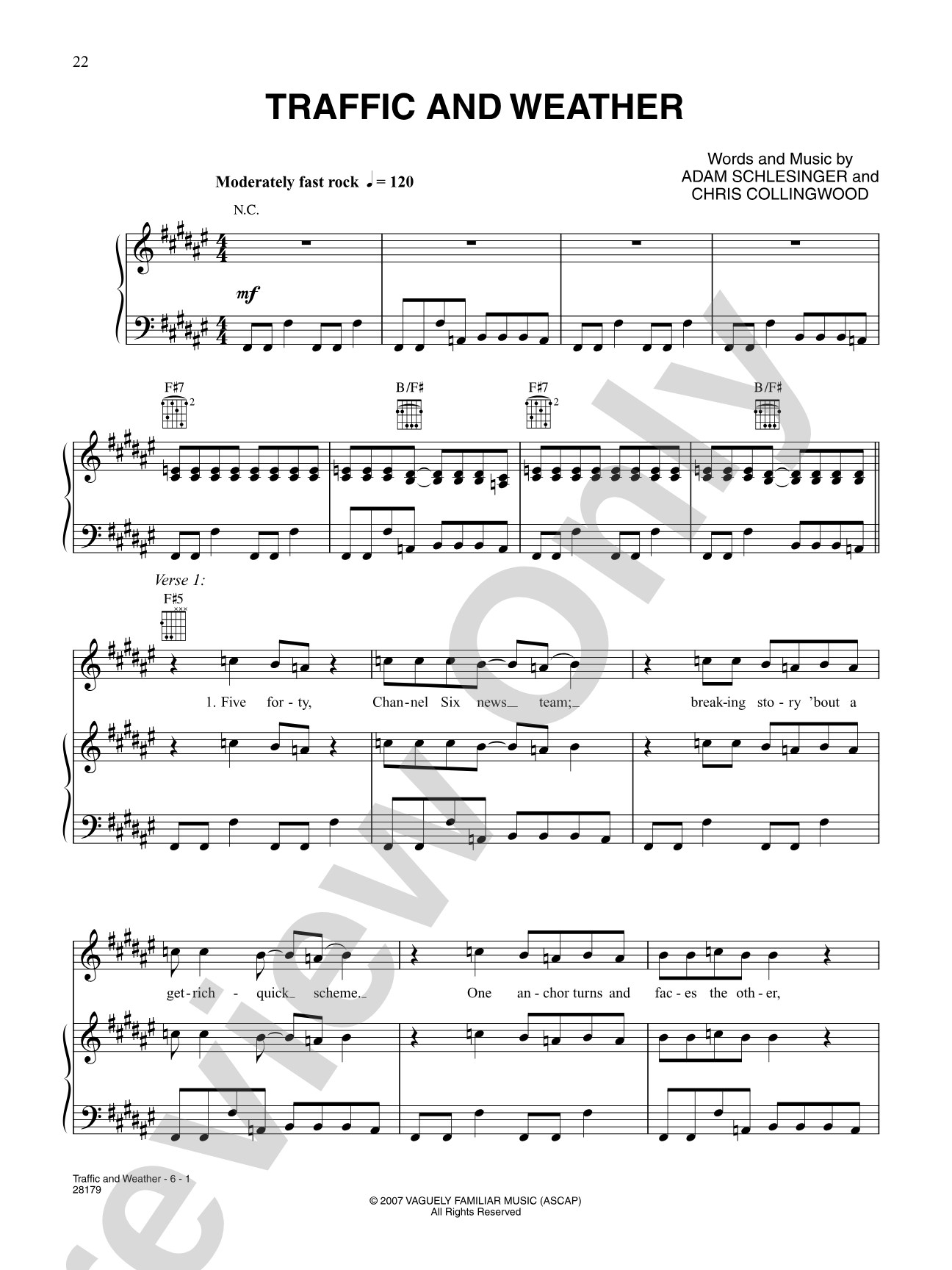Traffic And Weather: Piano/Vocal/Chords