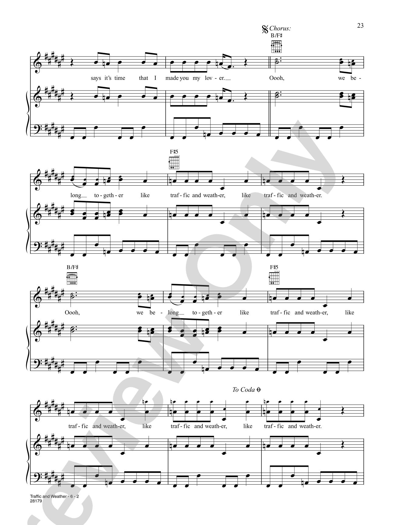 Traffic And Weather: Piano/Vocal/Chords