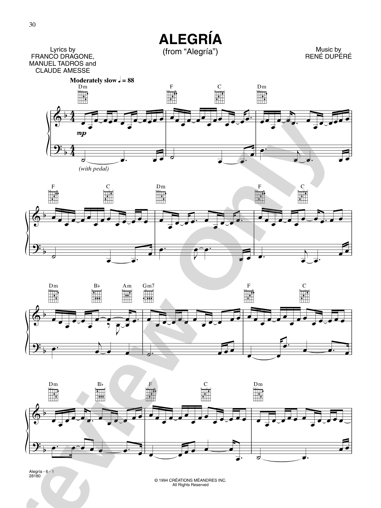 Alegria (from "Cirque Du Soleil: Alegria"): Piano/Vocal/Chords