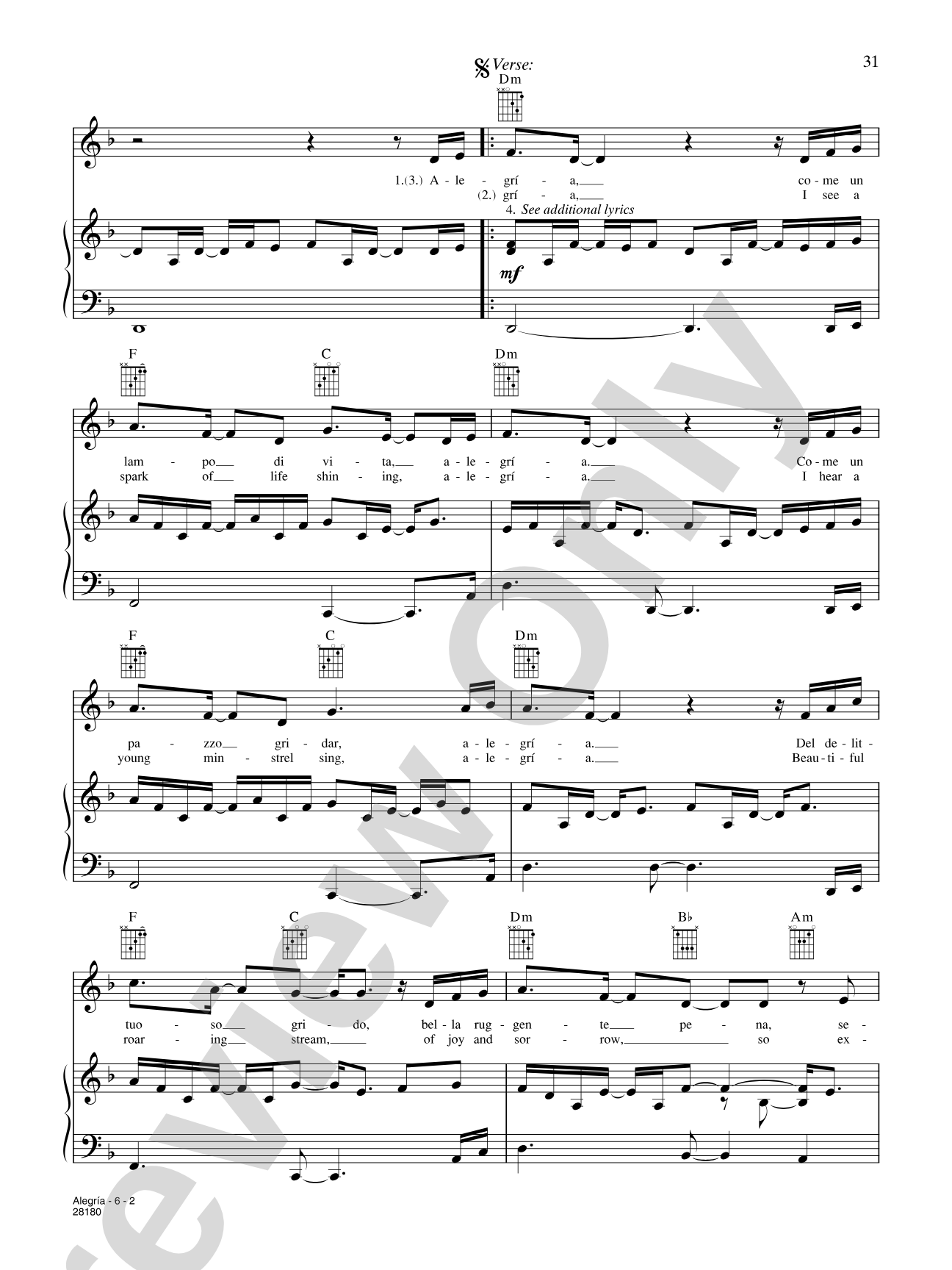 Alegria (from "Cirque Du Soleil: Alegria"): Piano/Vocal/Chords