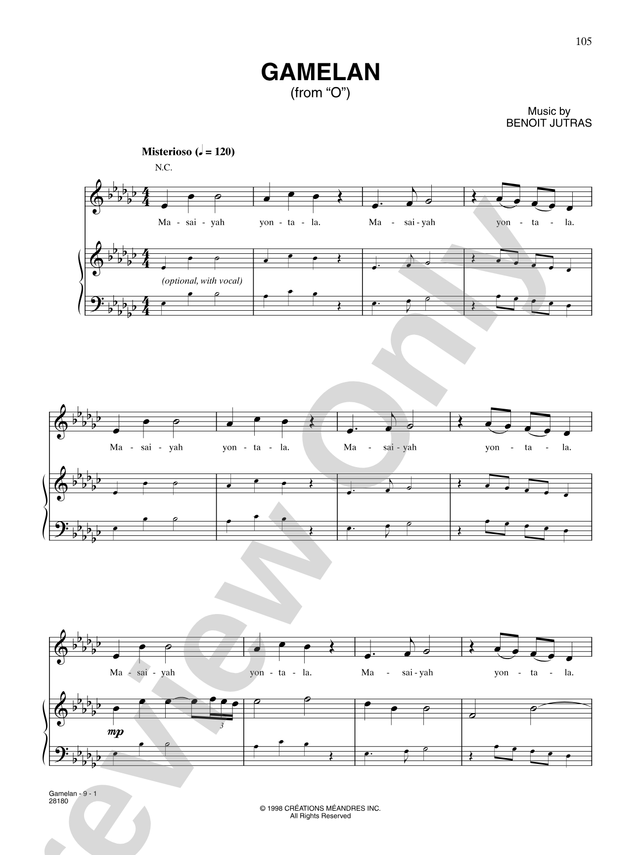 Gamelan (from "Cirque Du Soleil:O”): Piano/Vocal/Chords