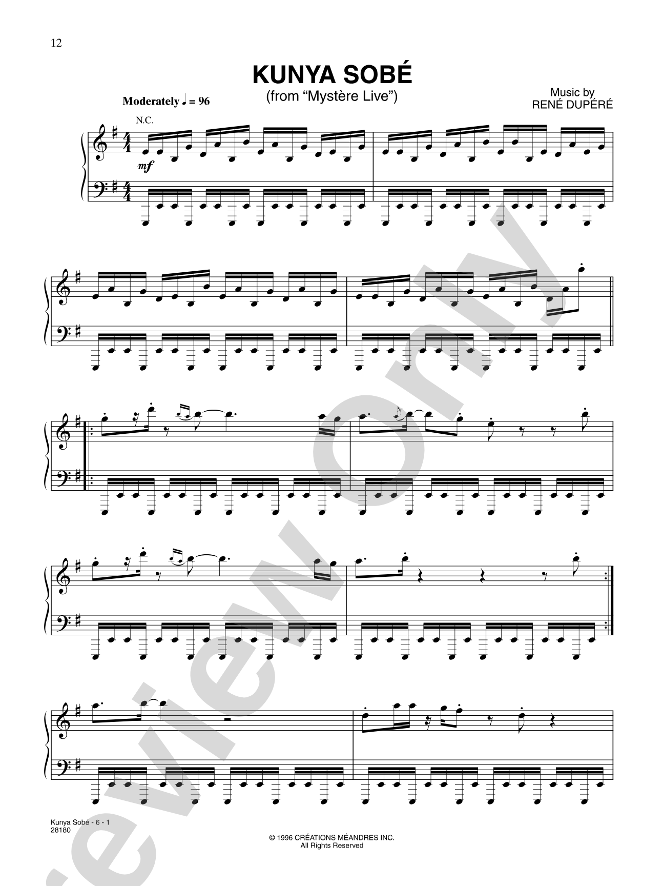 Kunya Sobé (from "Cirque Du Soleil: Mystère"): Piano/Vocal/Chords
