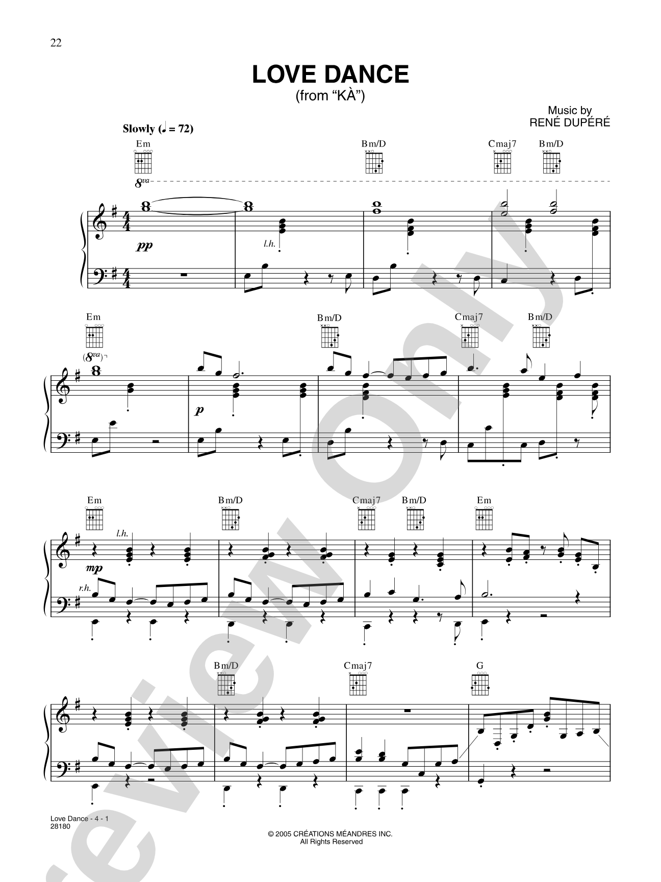 Love Dance (from “Cirque Du Soleil: Kà”): Piano/Vocal/Chords