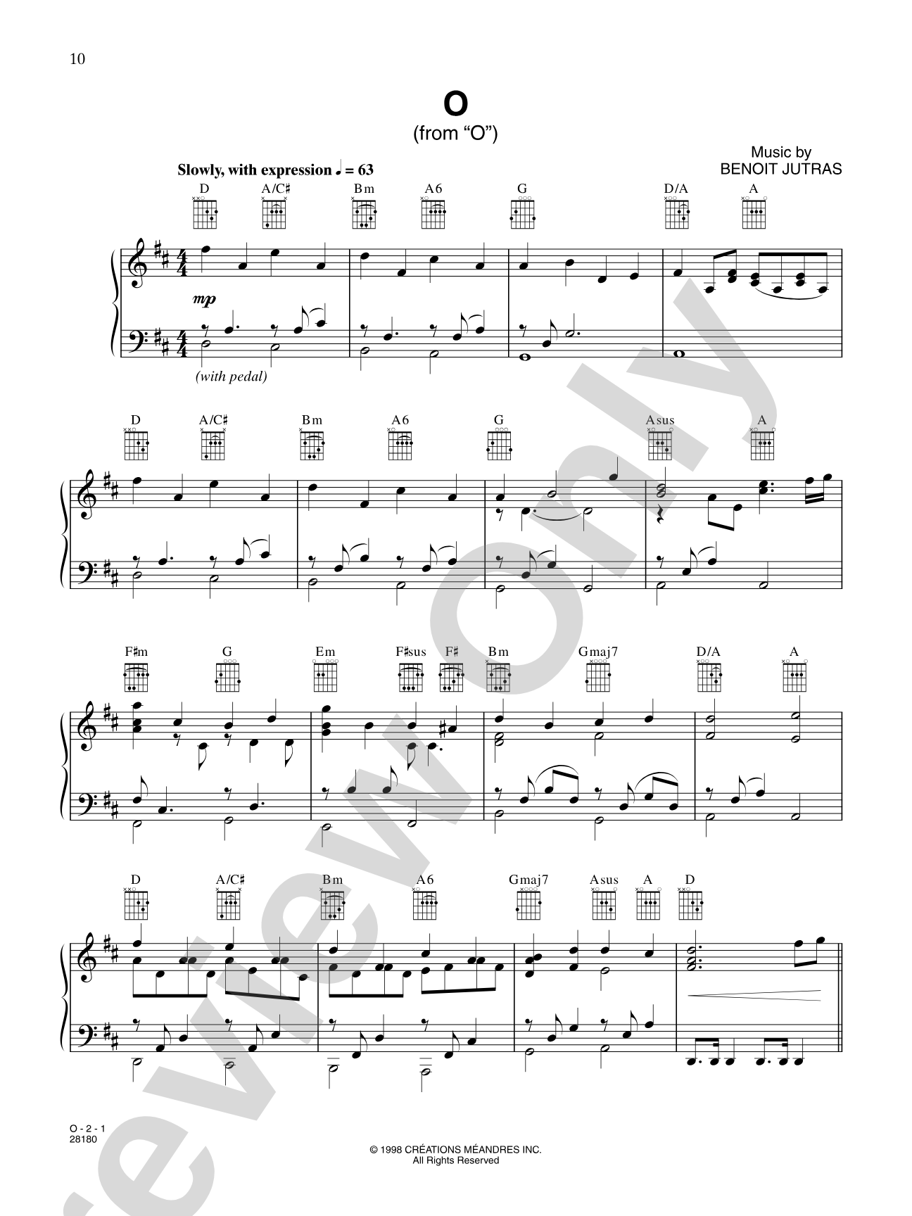 O (from "Cirque Du Soleil: O"): Piano/Vocal/Chords