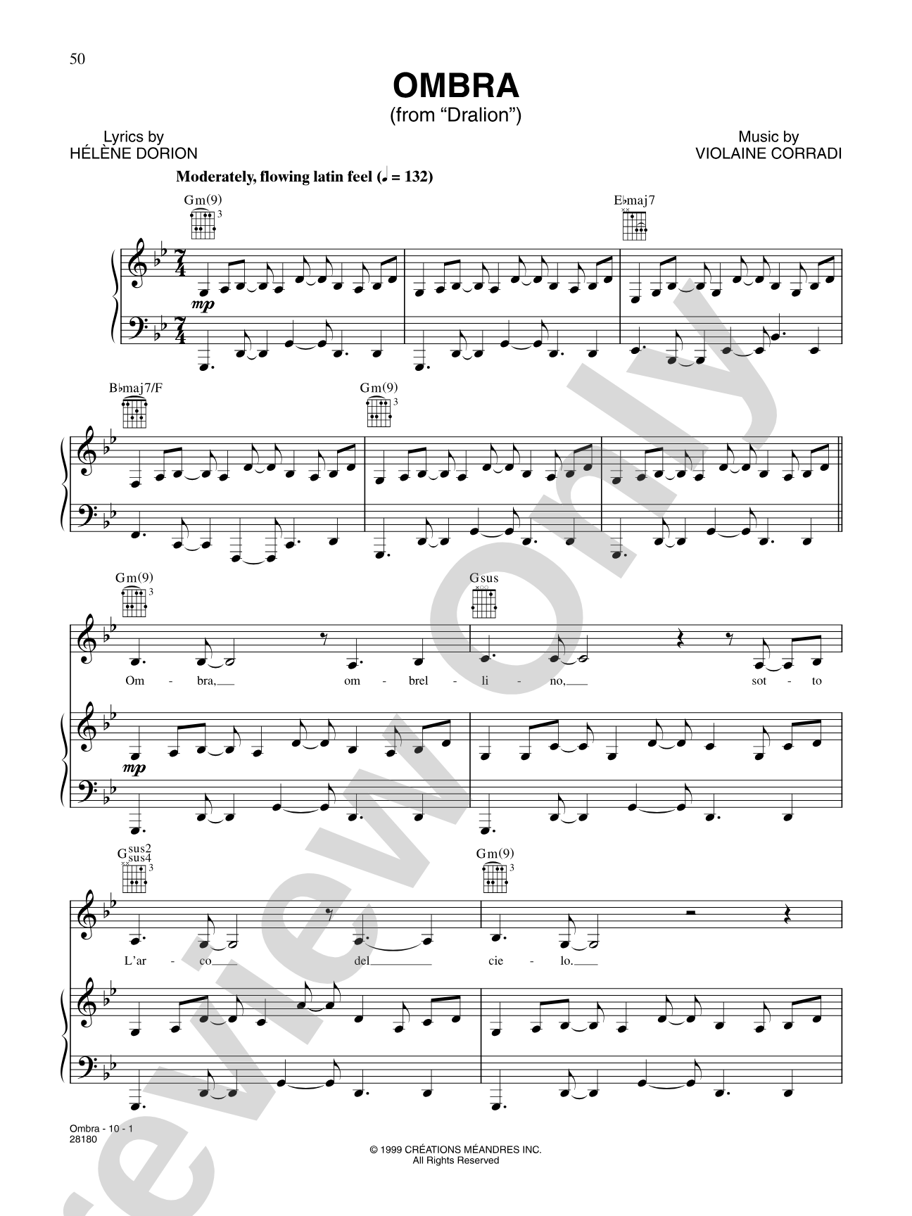 Ombra (from "Cirque Du Soleil: Dralion"): Piano/Vocal/Chords