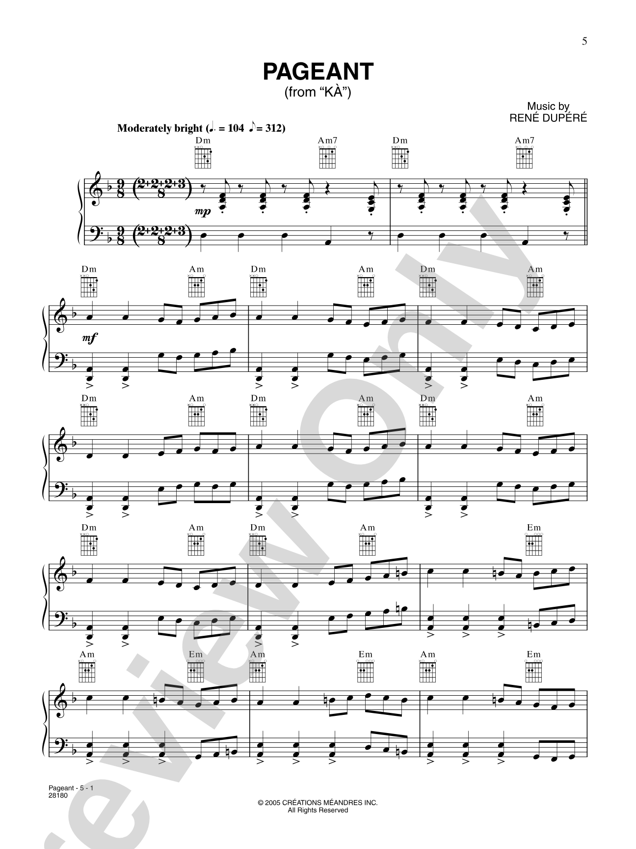 Pageant (from “Cirque Du Soleil: Kà”): Piano/Vocal/Chords