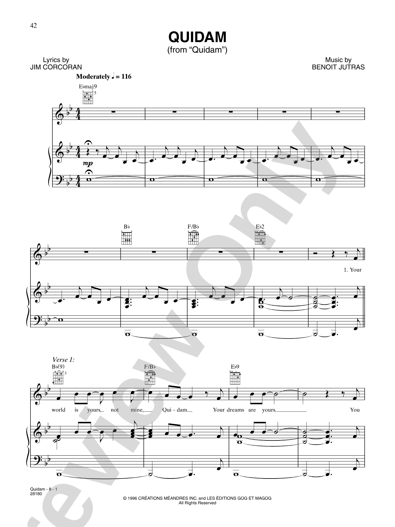 Quidam (from "Cirque Du Soleil: Quidam"): Piano/Vocal/Chords