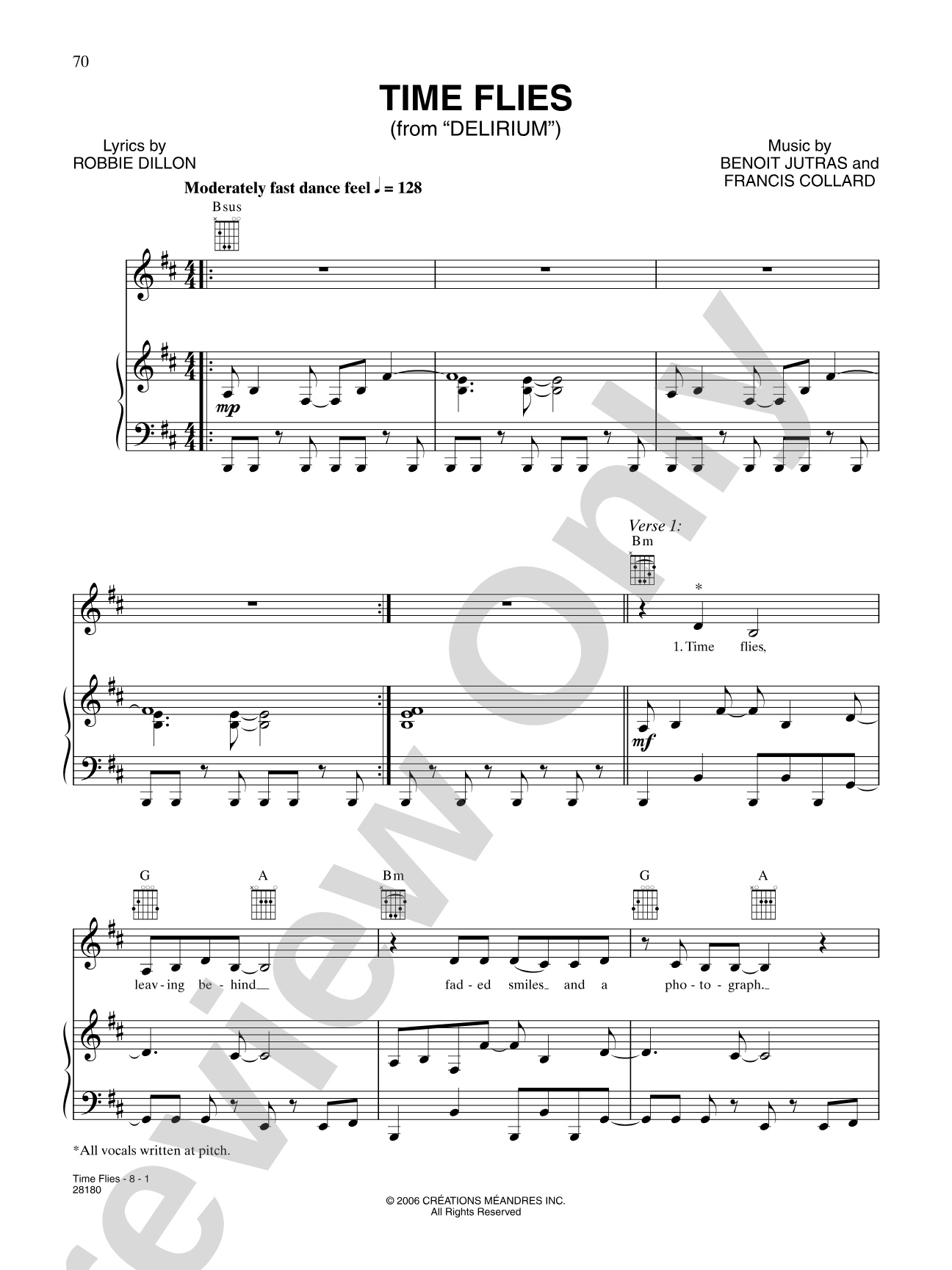 Time Flies (from “Cirque Du Soleil: Delirium”): Piano/Vocal/Chords