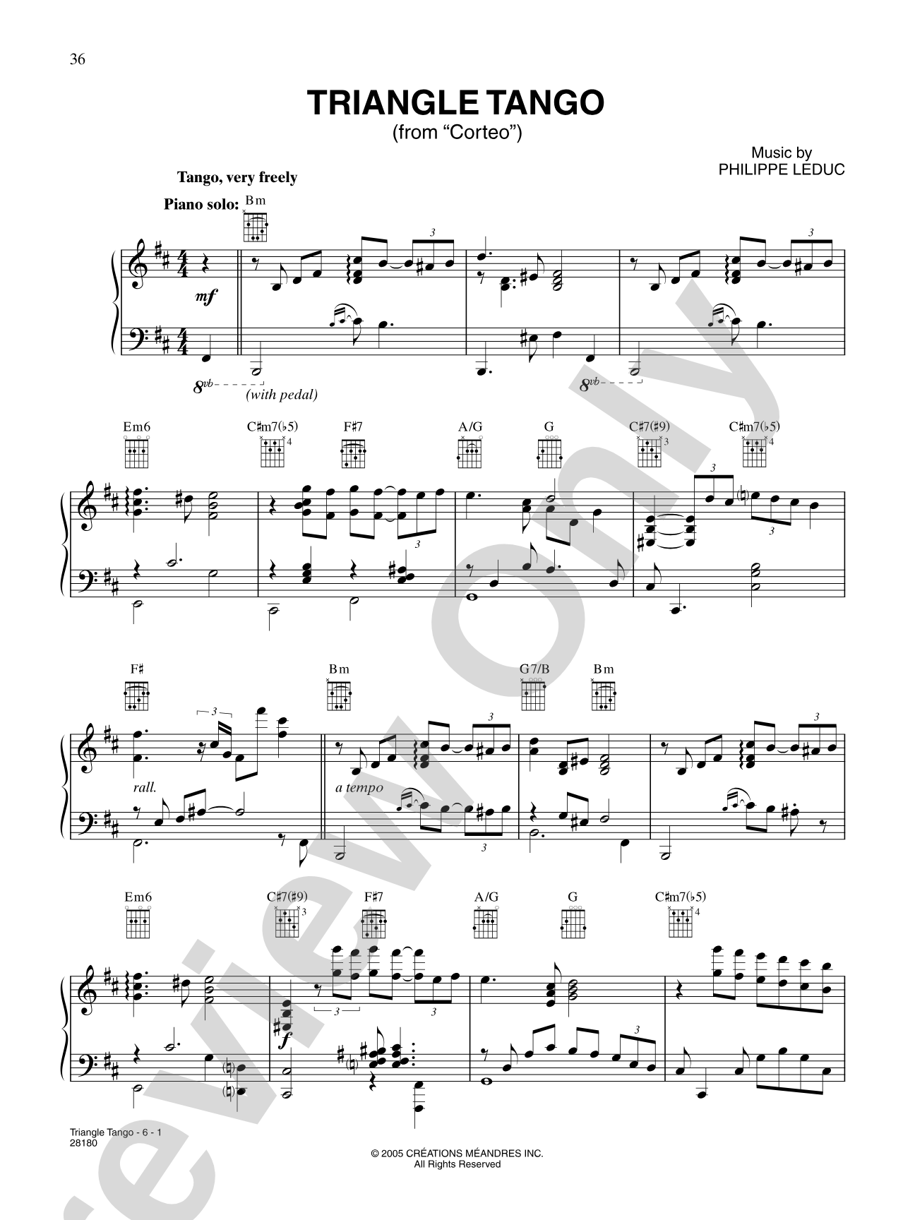 Triangle Tango (from "Cirque Du Soleil: Corteo"): Piano/Vocal/Chords