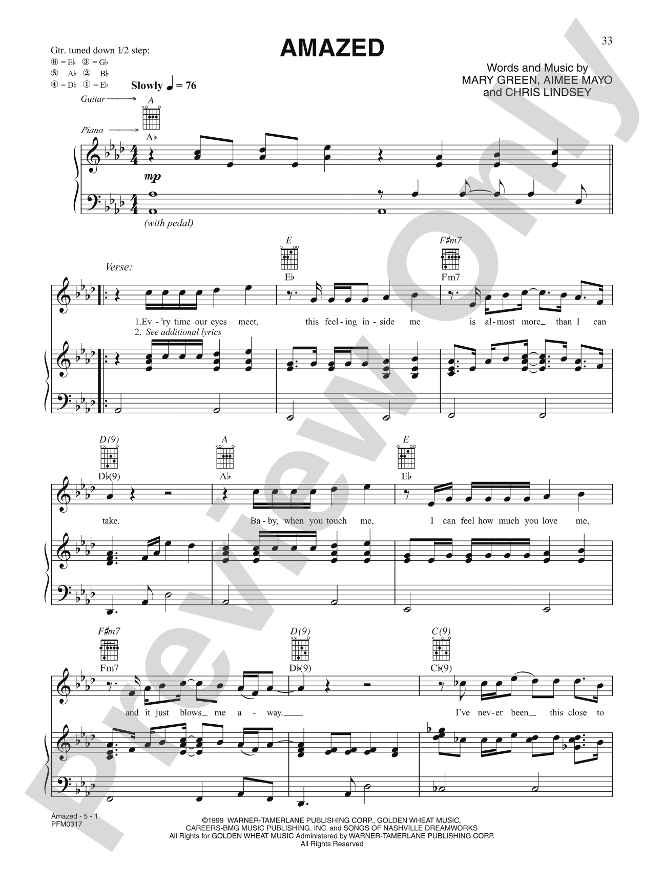 Amazed: Piano/Vocal/Chords