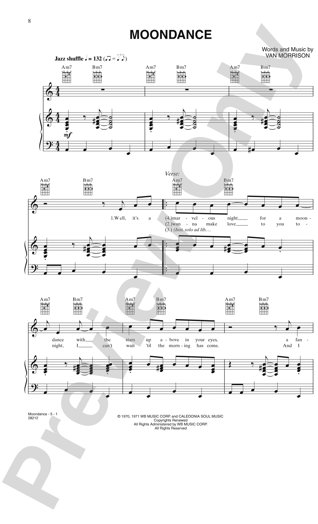 Moondance: Piano/Vocal/Chords