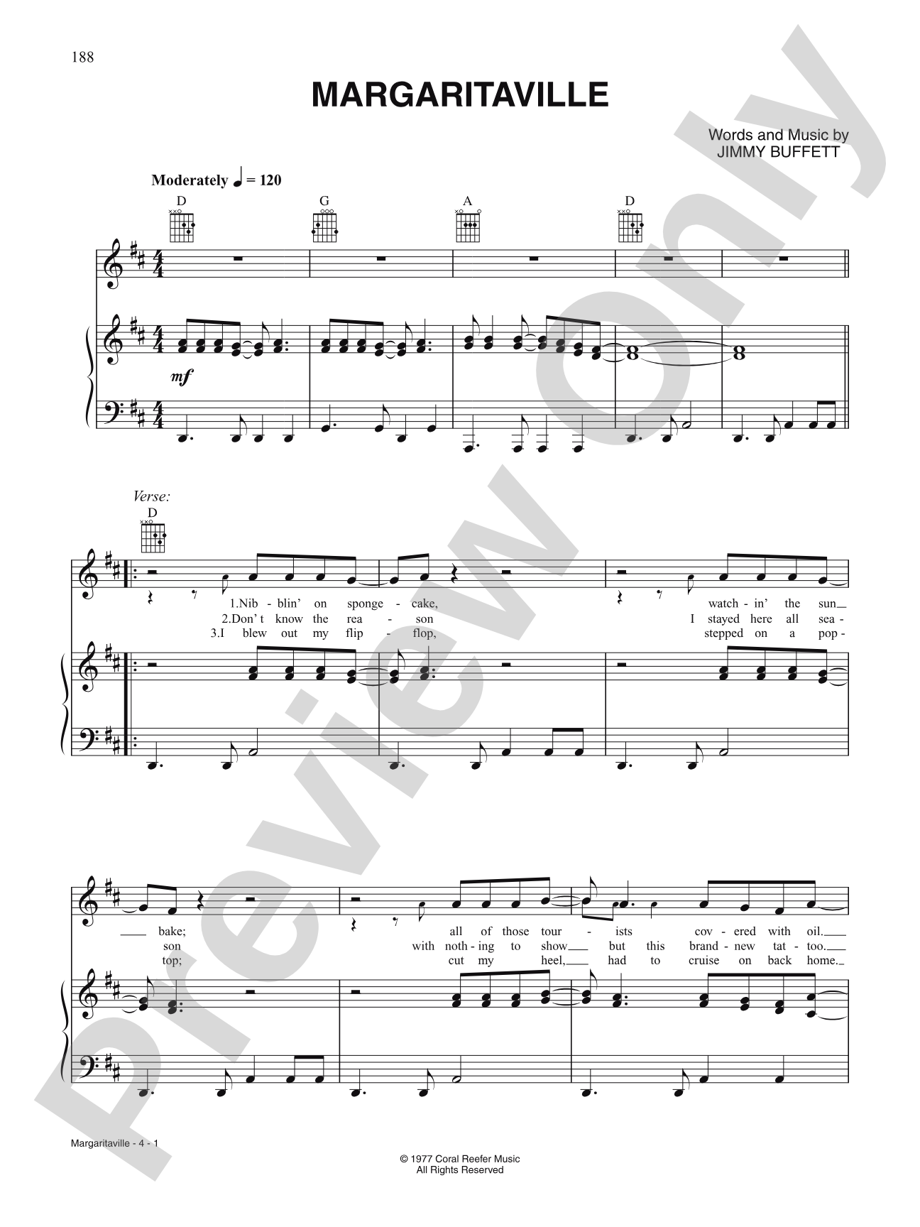 Margaritaville: Piano/Vocal/Chords