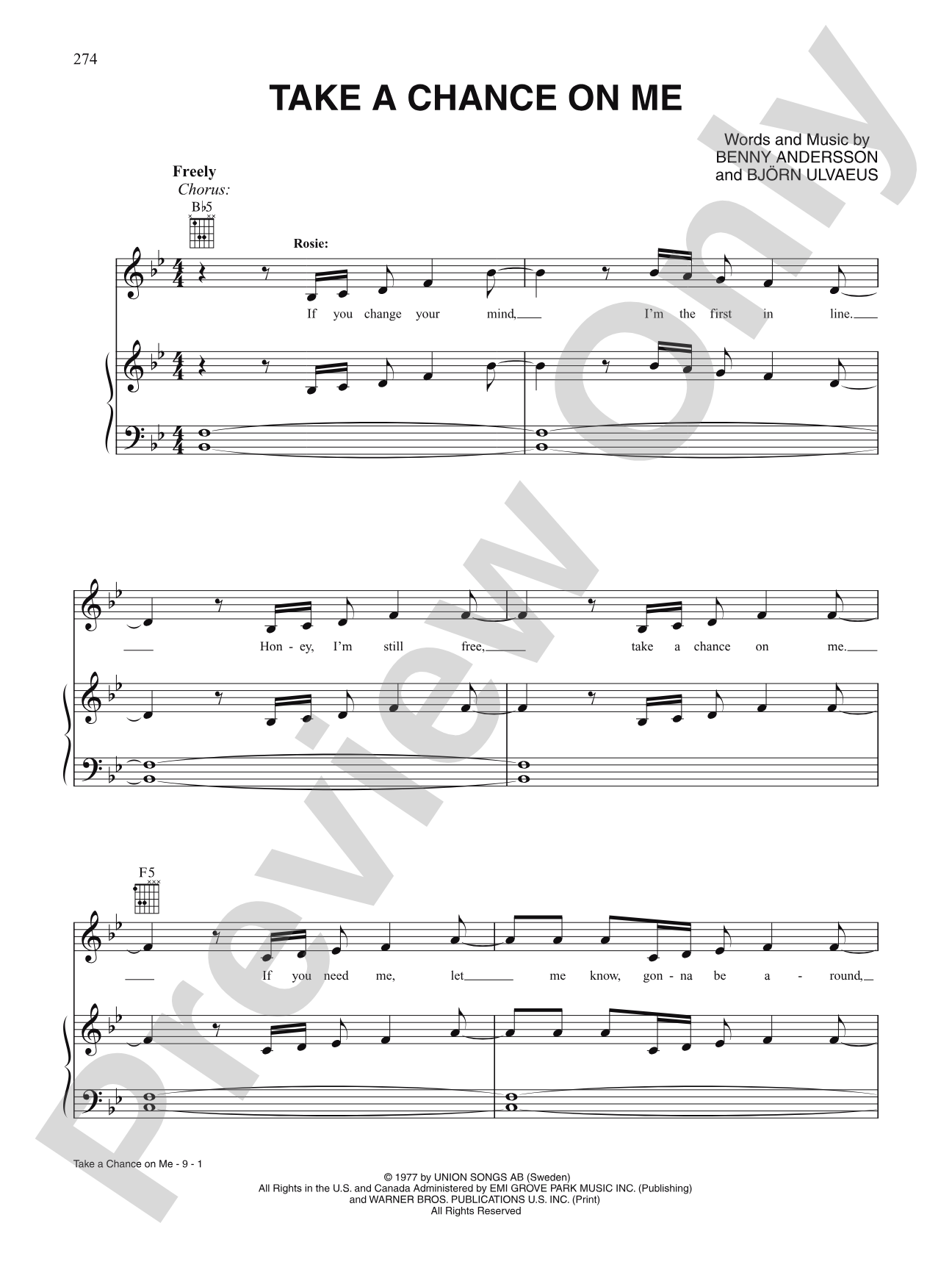 Take A Chance On Me: Piano/Vocal/Chords