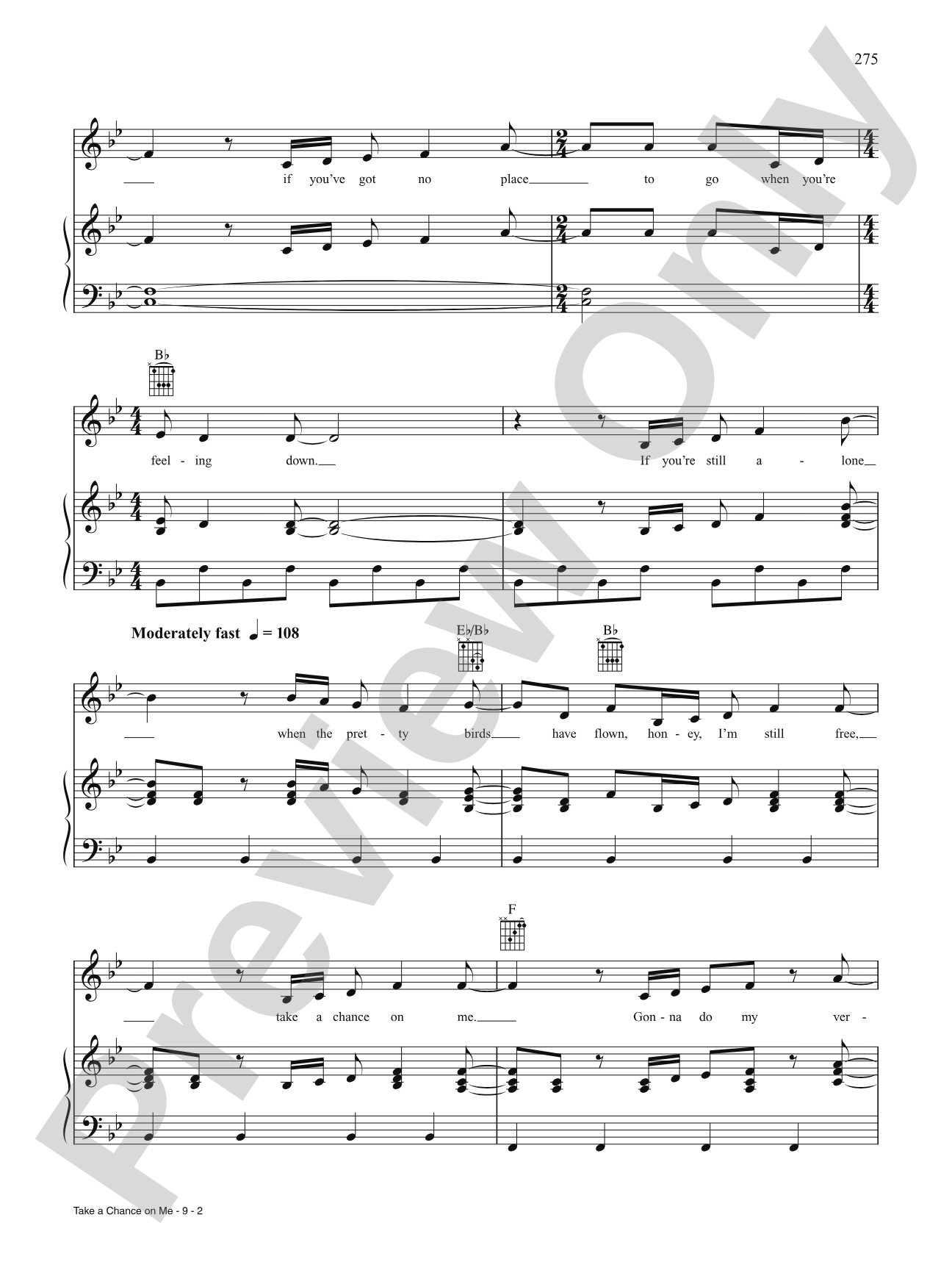 Take A Chance On Me: Piano/Vocal/Chords