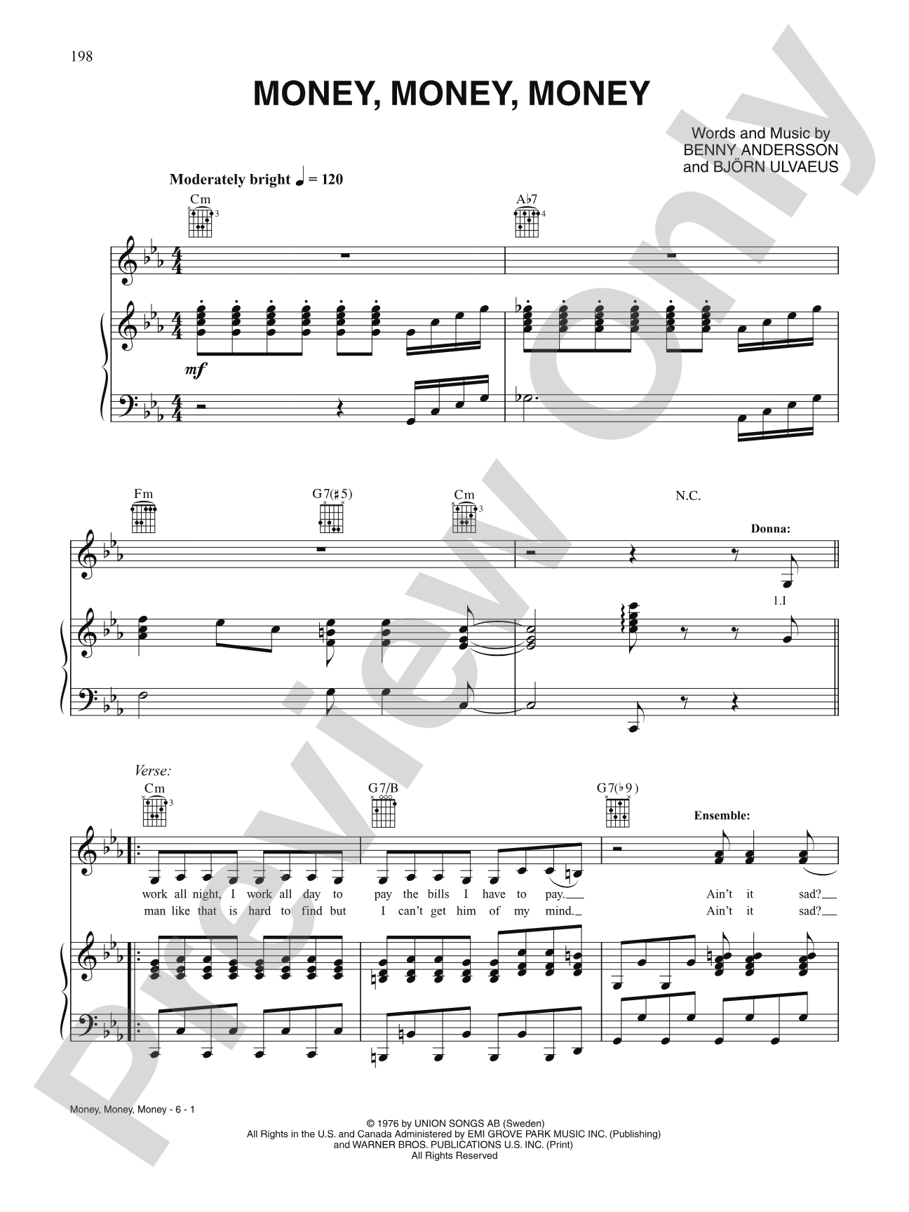 Money Money Money: Piano/Vocal/Chords