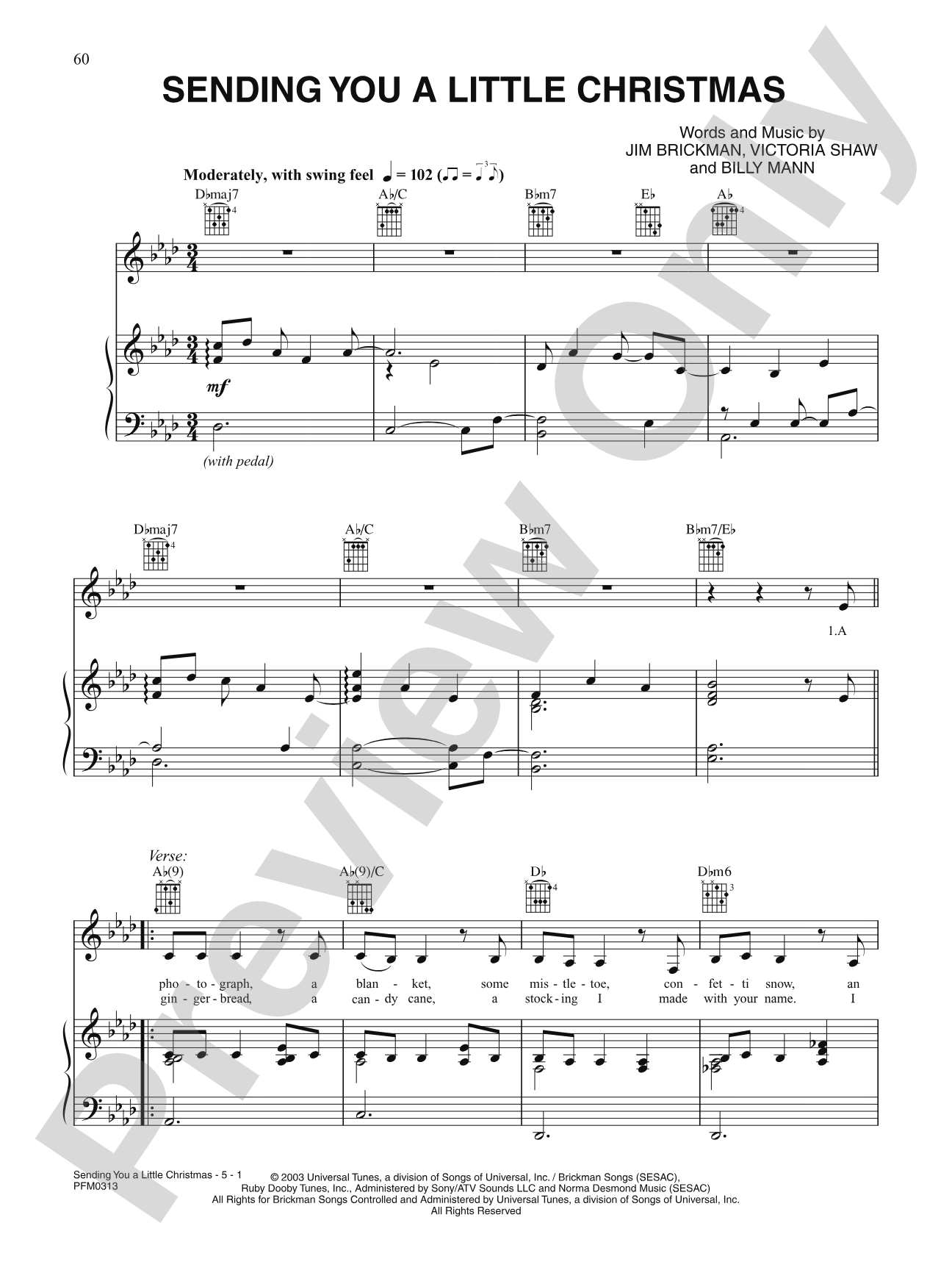 Sending You A Little Christmas: Piano/Vocal/Chords