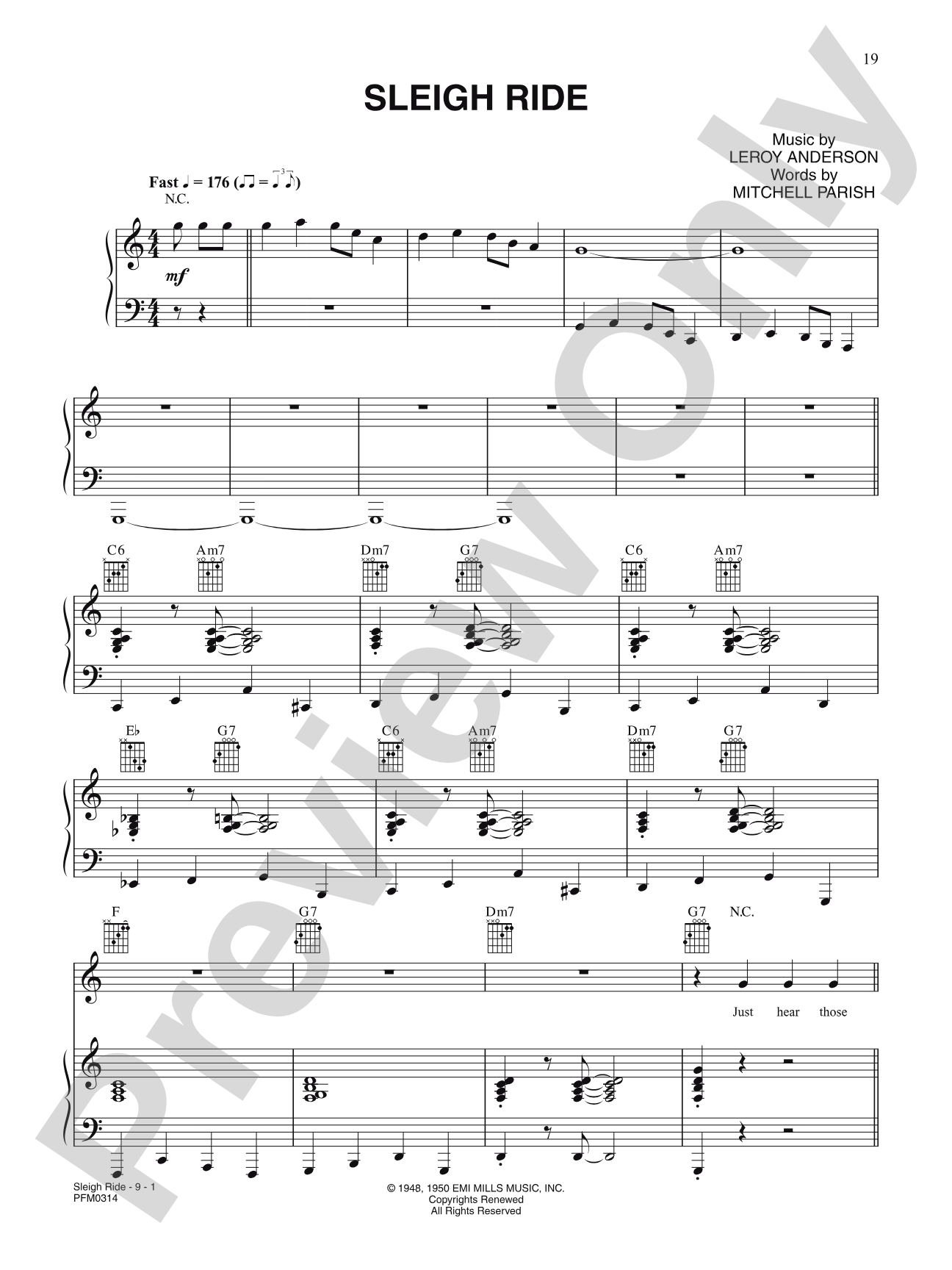 Sleigh Ride (W/ Lyrics): Piano/Vocal/Chords