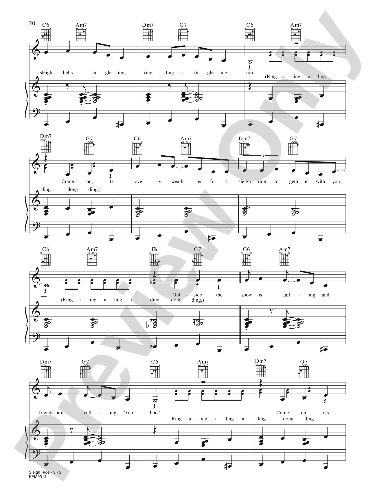 Sleigh Ride (W/ Lyrics): Piano/Vocal/Chords