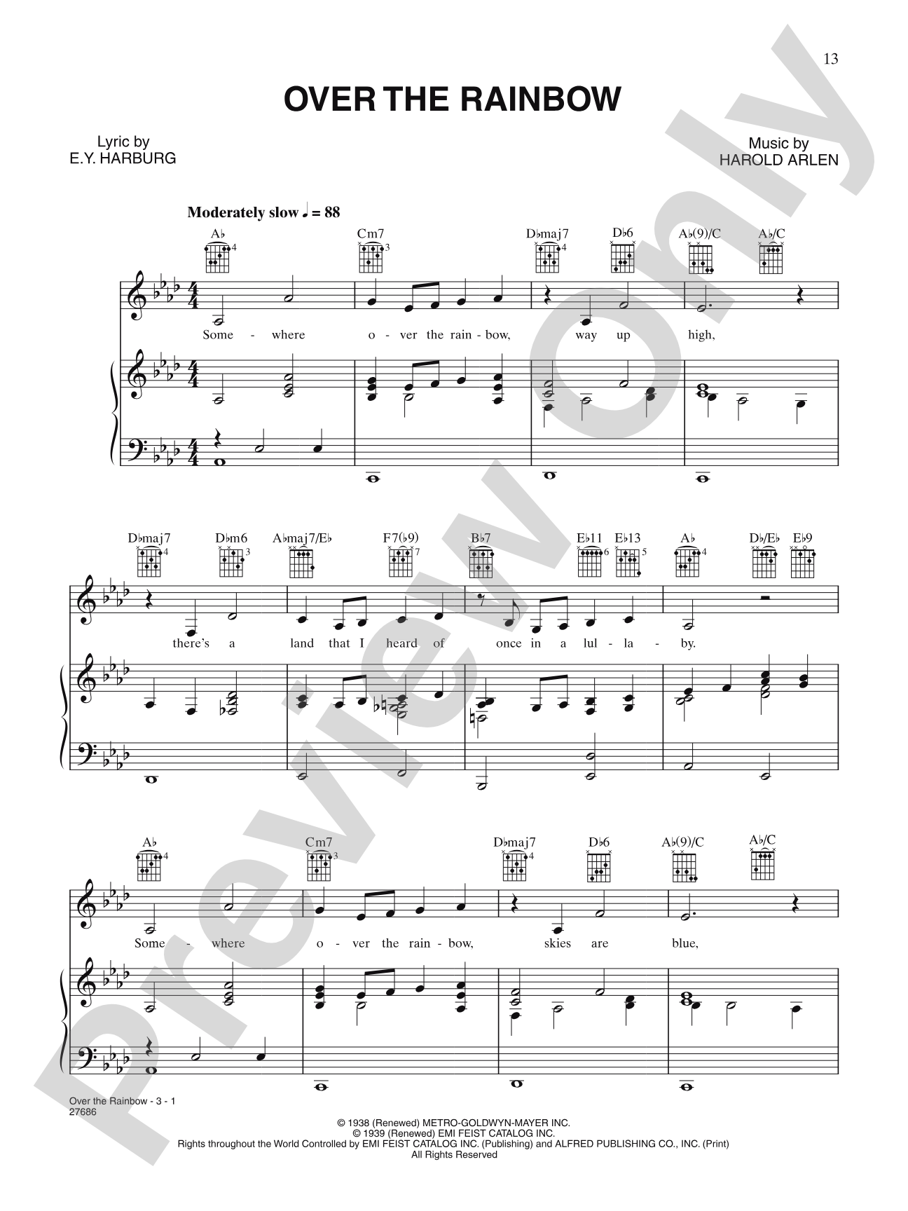 Over The Rainbow (From "The Wizard Of Oz"): Piano/Vocal/Chords