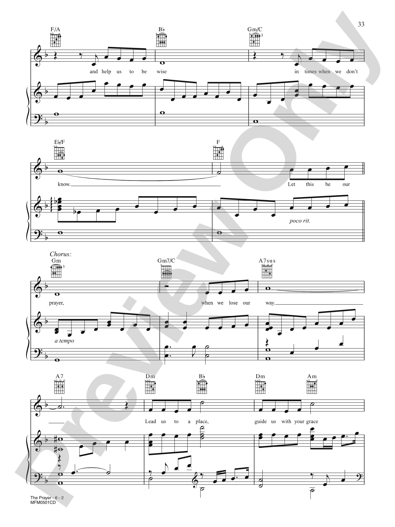 The Prayer: Piano/Vocal/Chords