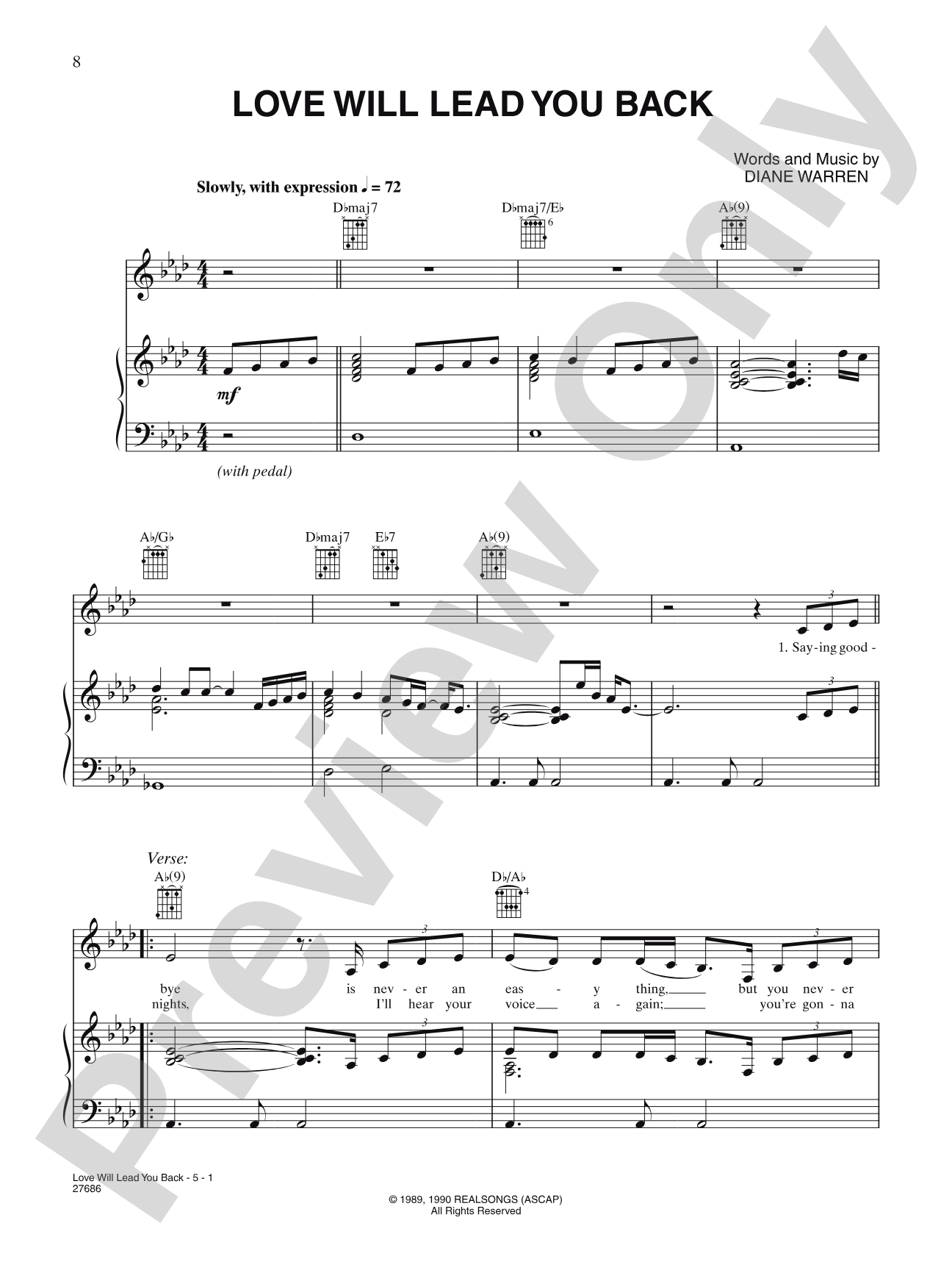 Love Will Lead You Back: Piano/Vocal/Chords