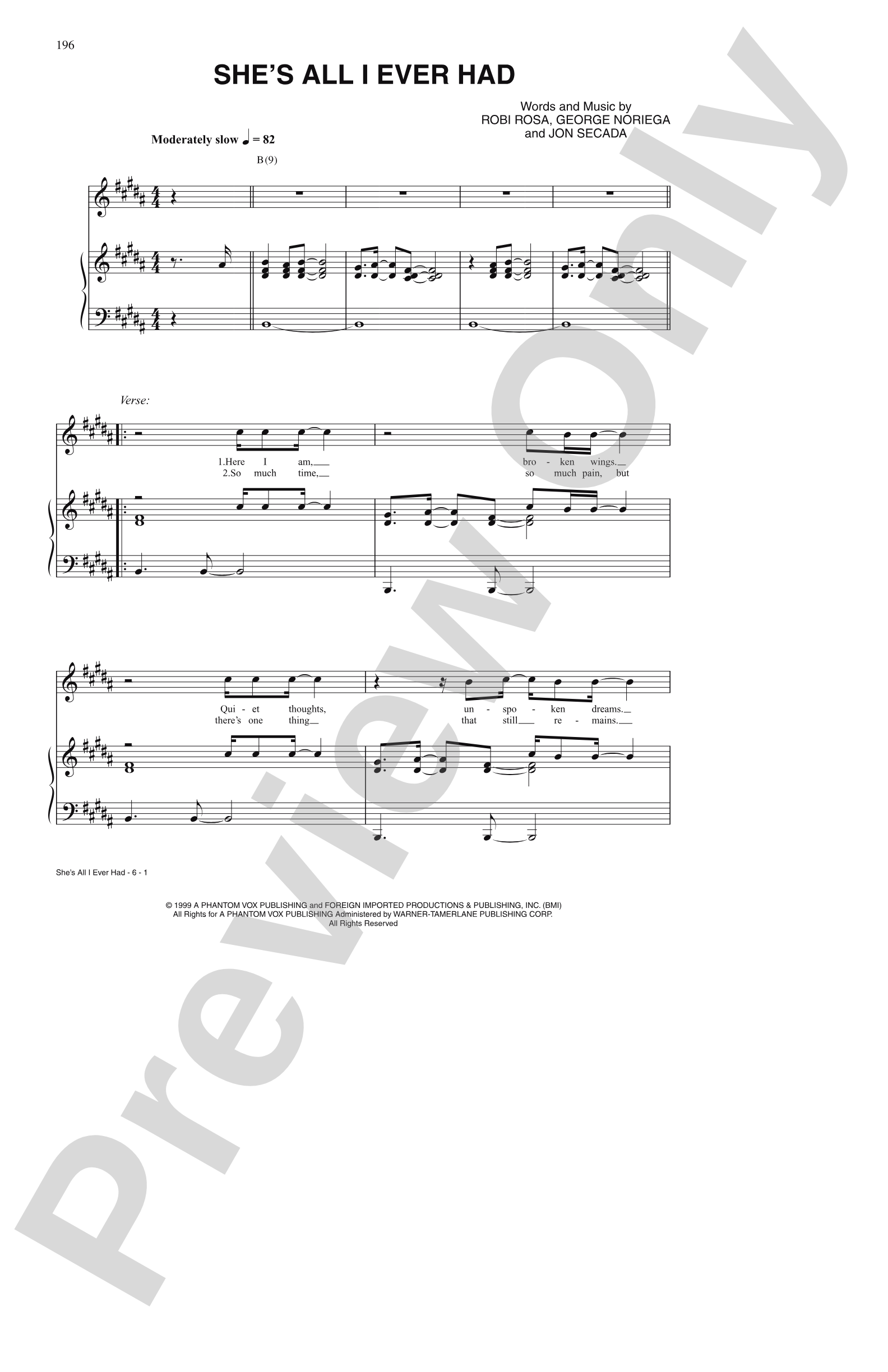 She's All I Ever Had: Piano/Vocal/Chords