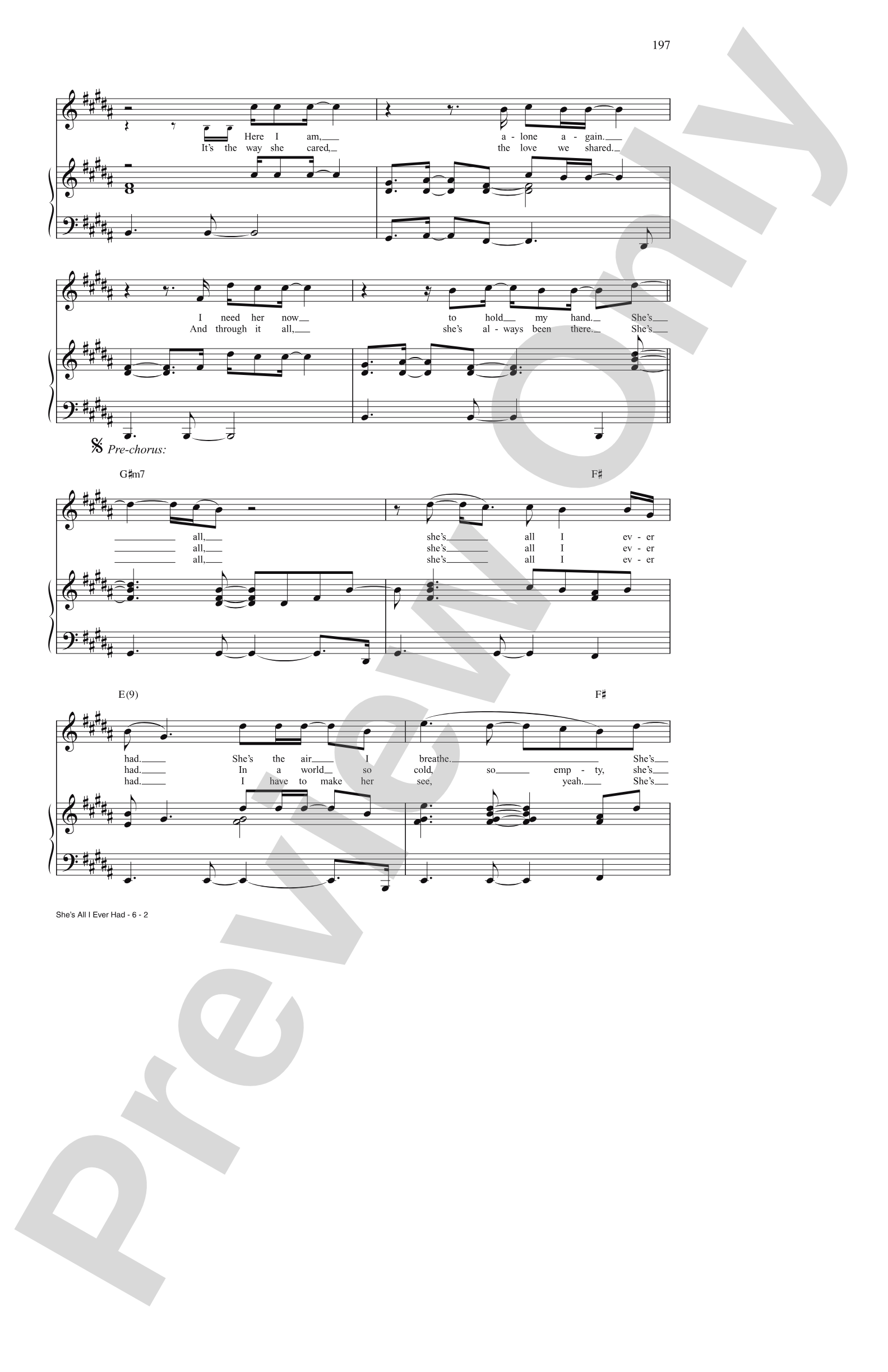 She's All I Ever Had: Piano/Vocal/Chords