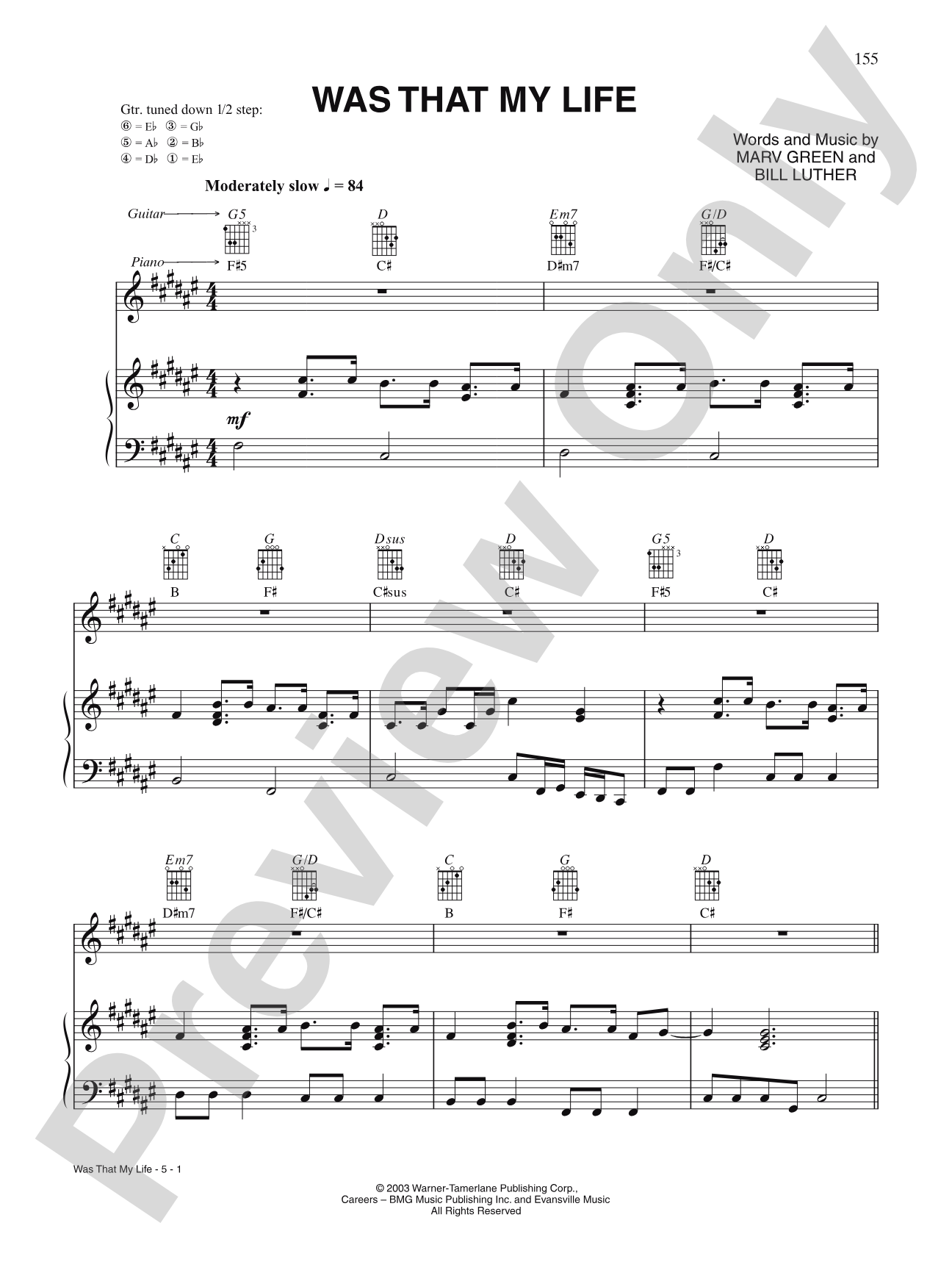 Was That My Life: Piano/Vocal/Chords