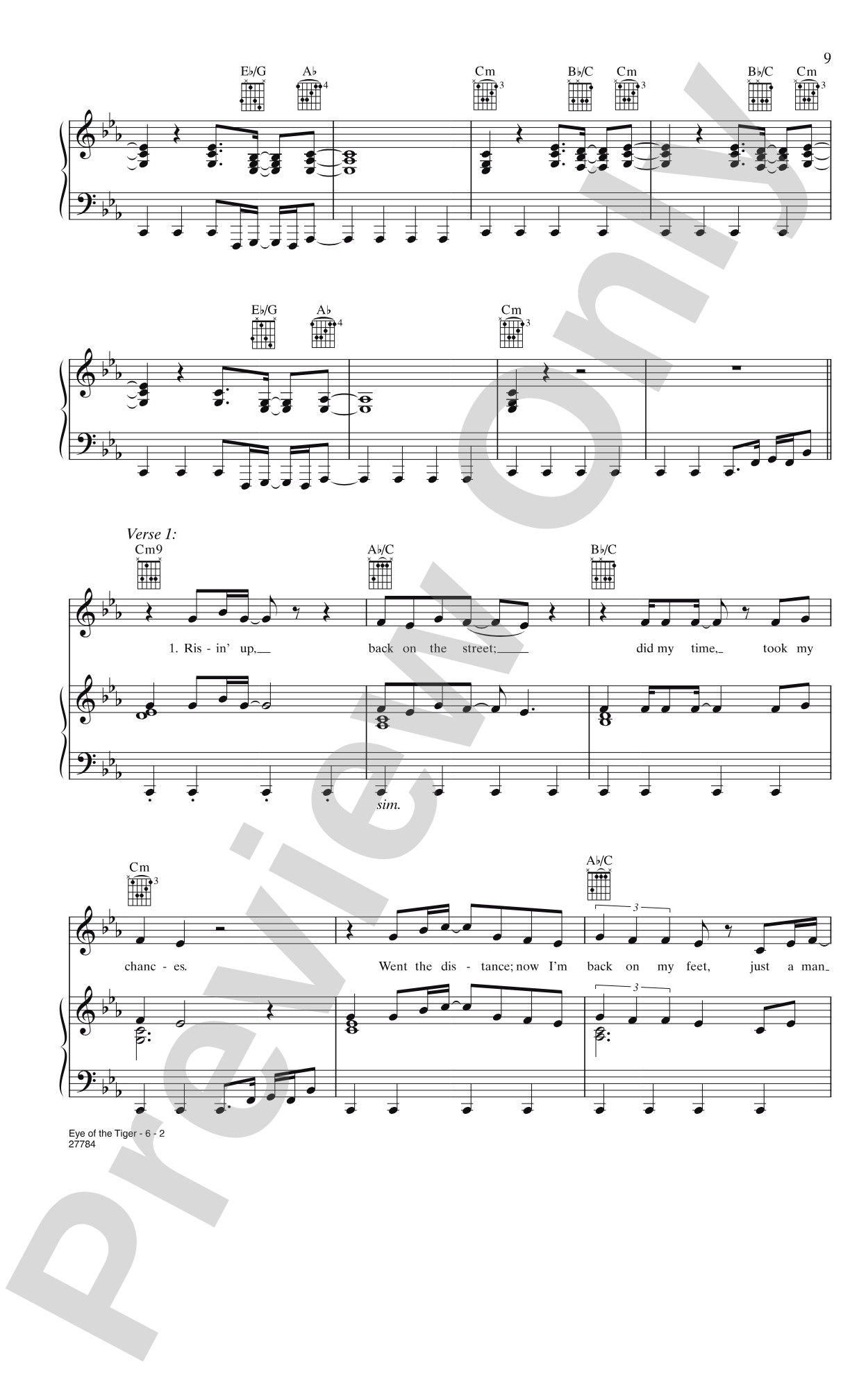 Eye Of The Tiger (From "Rocky Iii"): Piano/Vocal/Chords