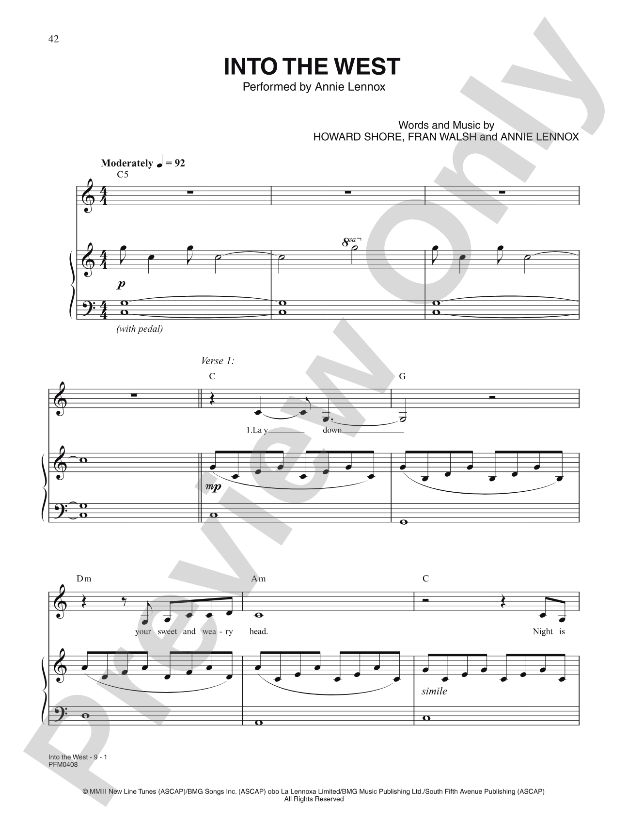 Into The West (From "The Lord Of The Rings: The Return Of The King"): Piano/Vocal/Chords