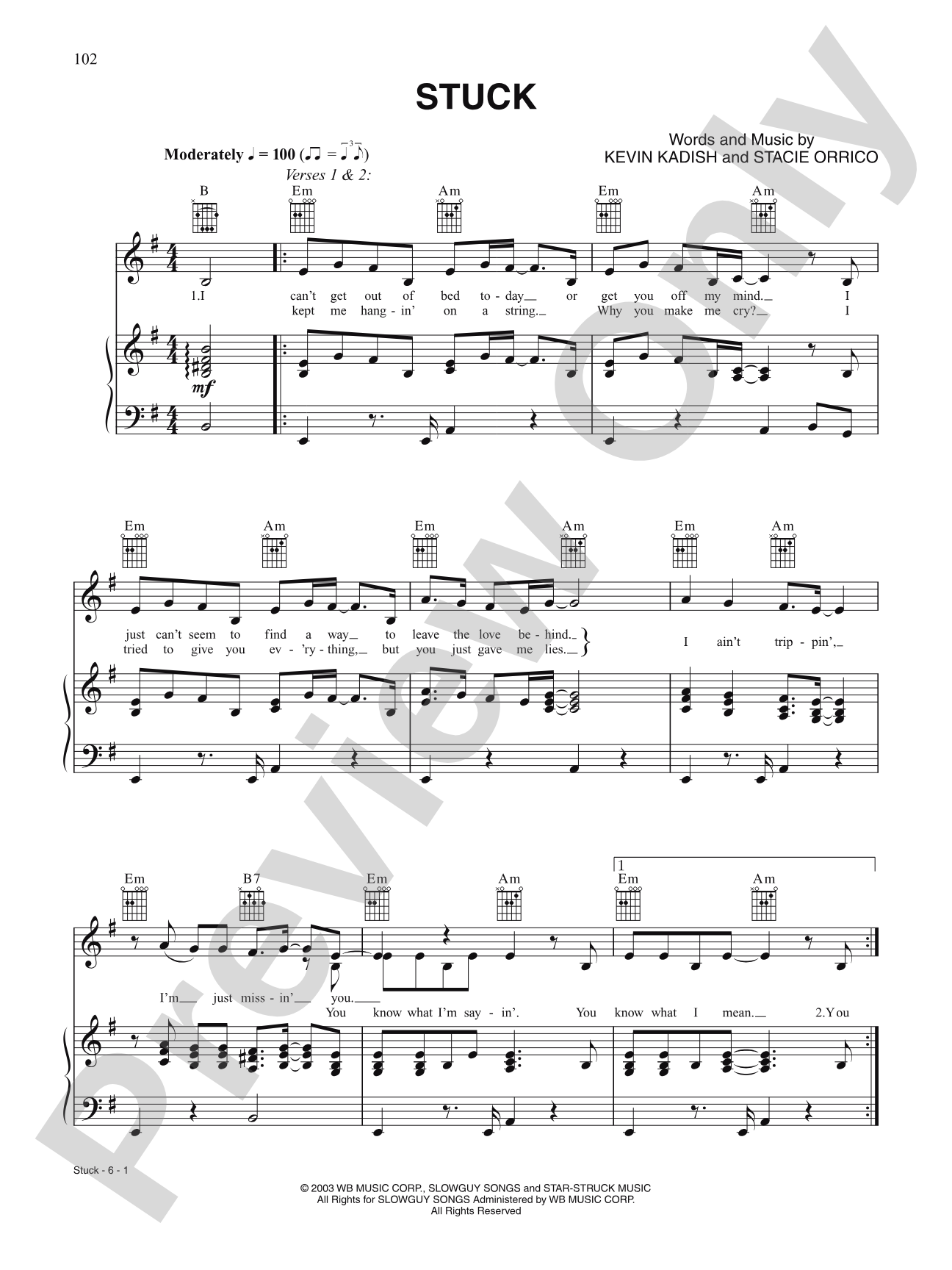 Stuck: Piano/Vocal/Chords
