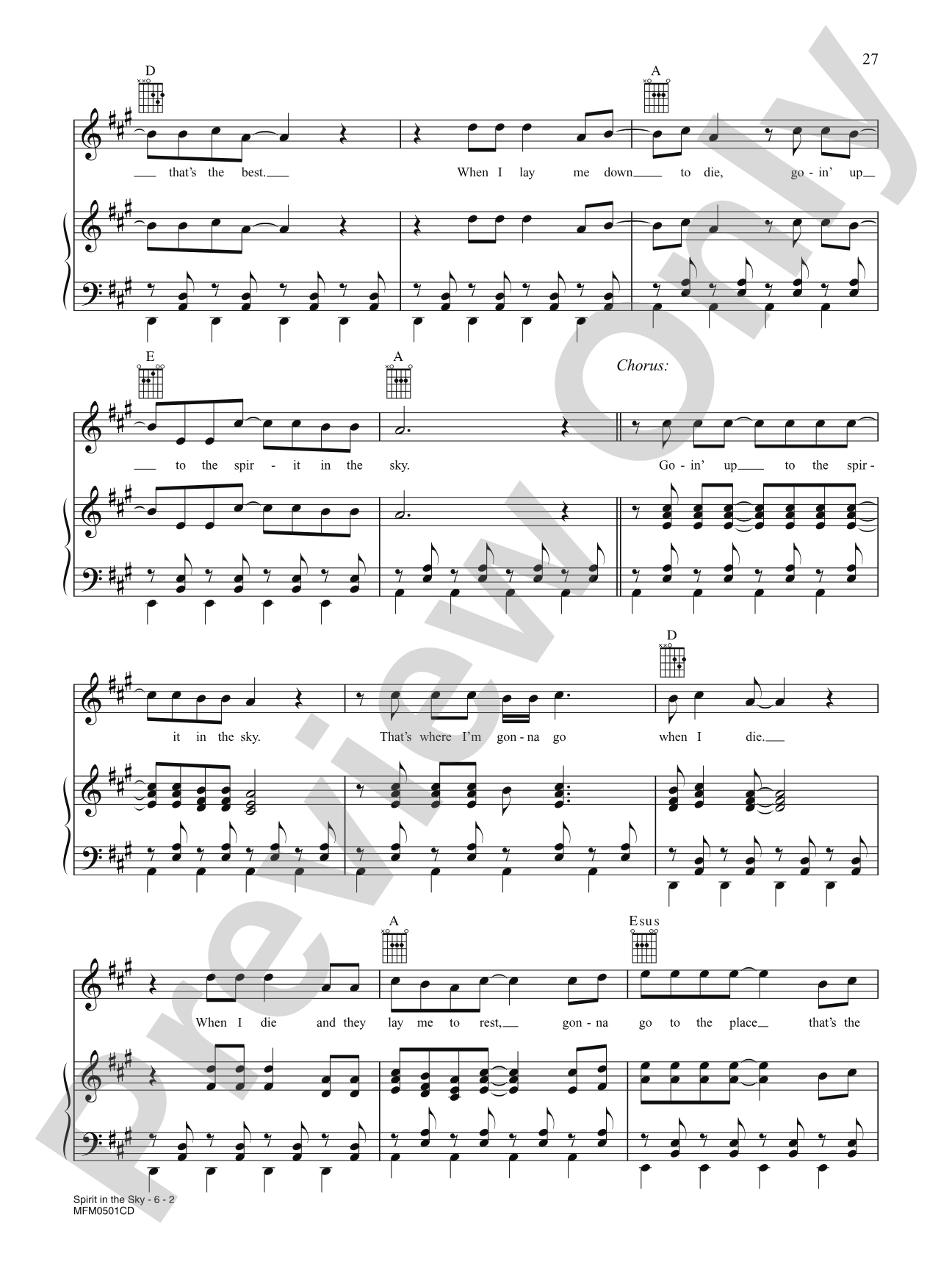 Spirit In The Sky: Piano/Vocal/Chords