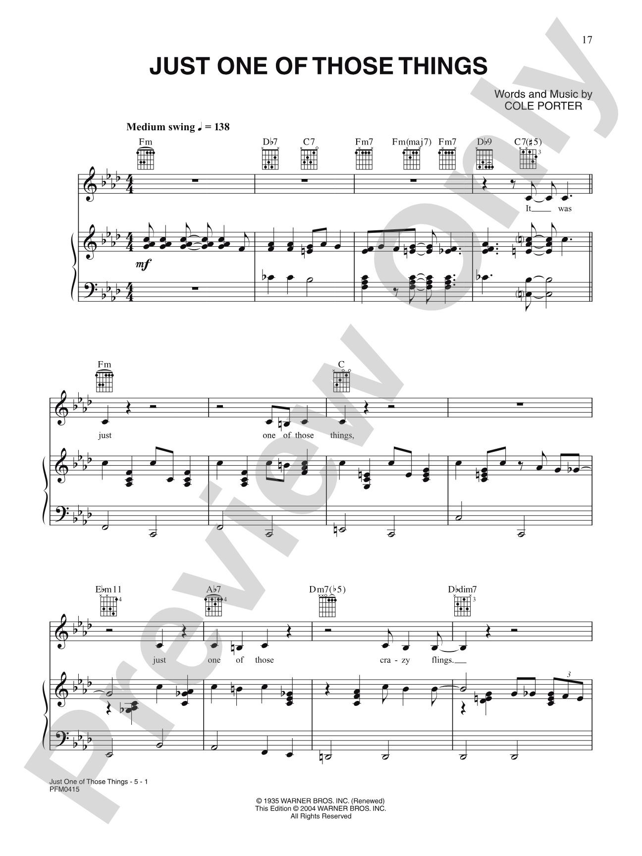 Just One Of Those Things (From "High Society"): Piano/Vocal/Chords