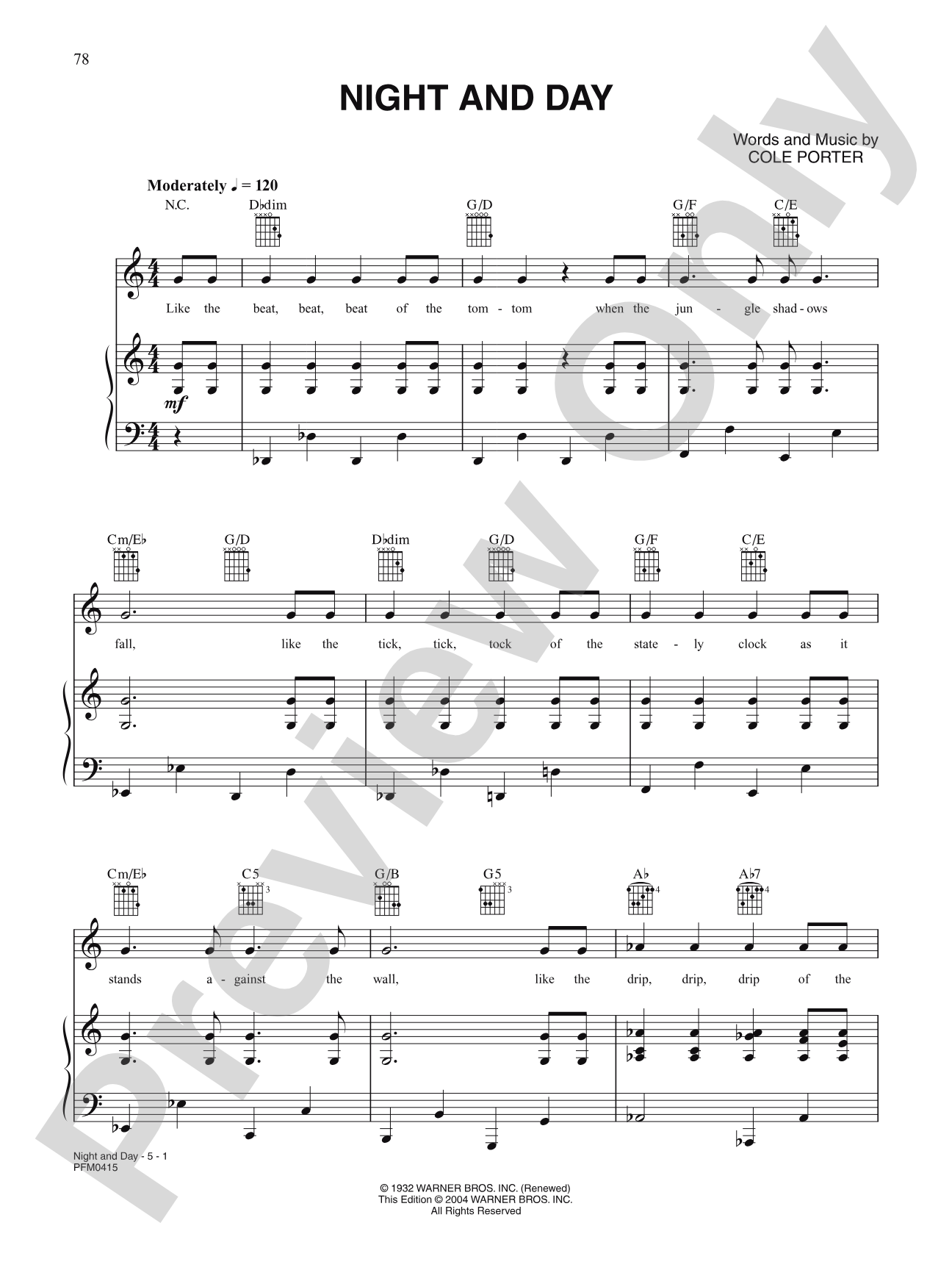 Night And Day: Piano/Vocal/Chords