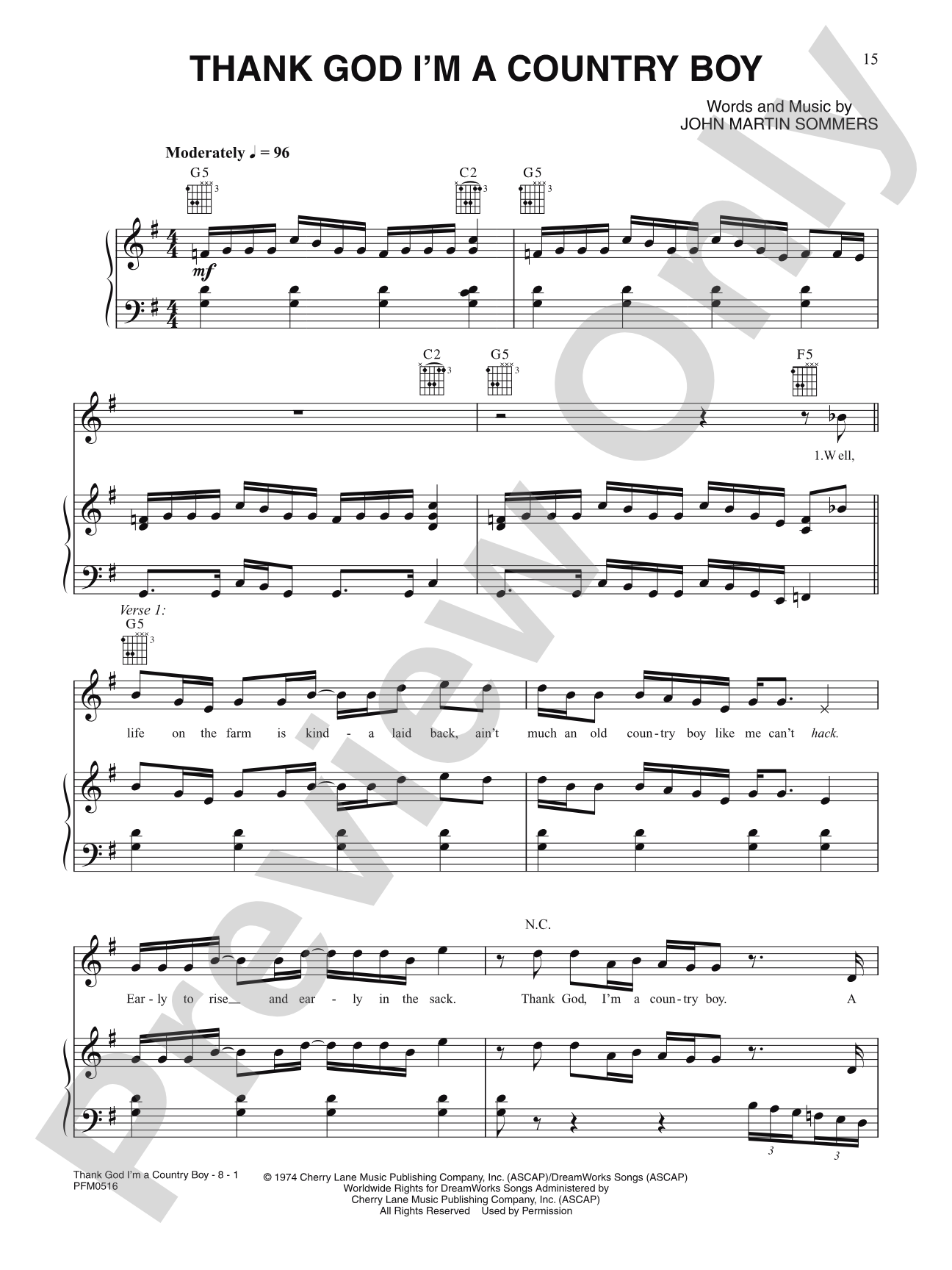 Thank God I'm A Country Boy: Piano/Vocal/Chords