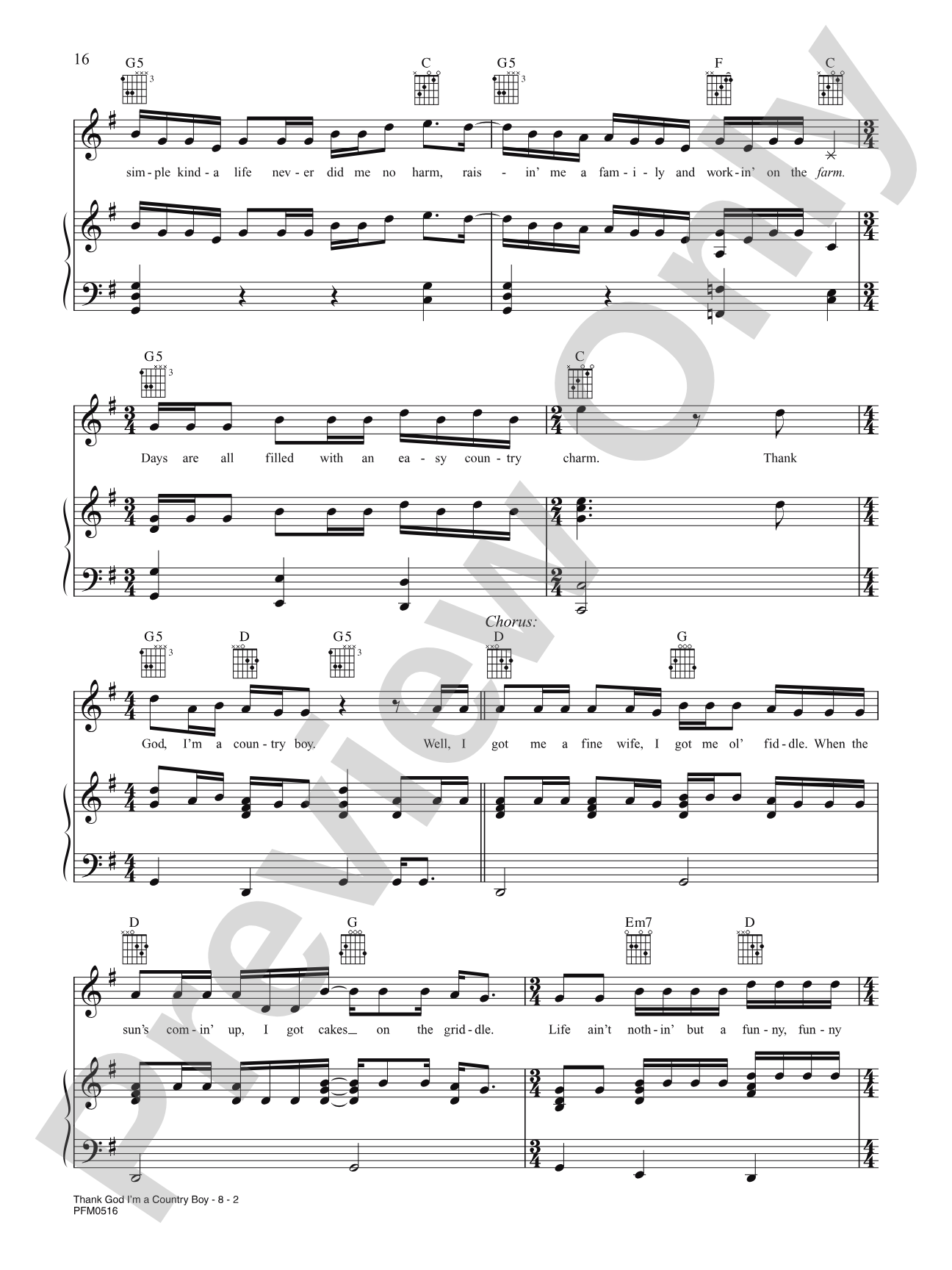 Thank God I'm A Country Boy: Piano/Vocal/Chords