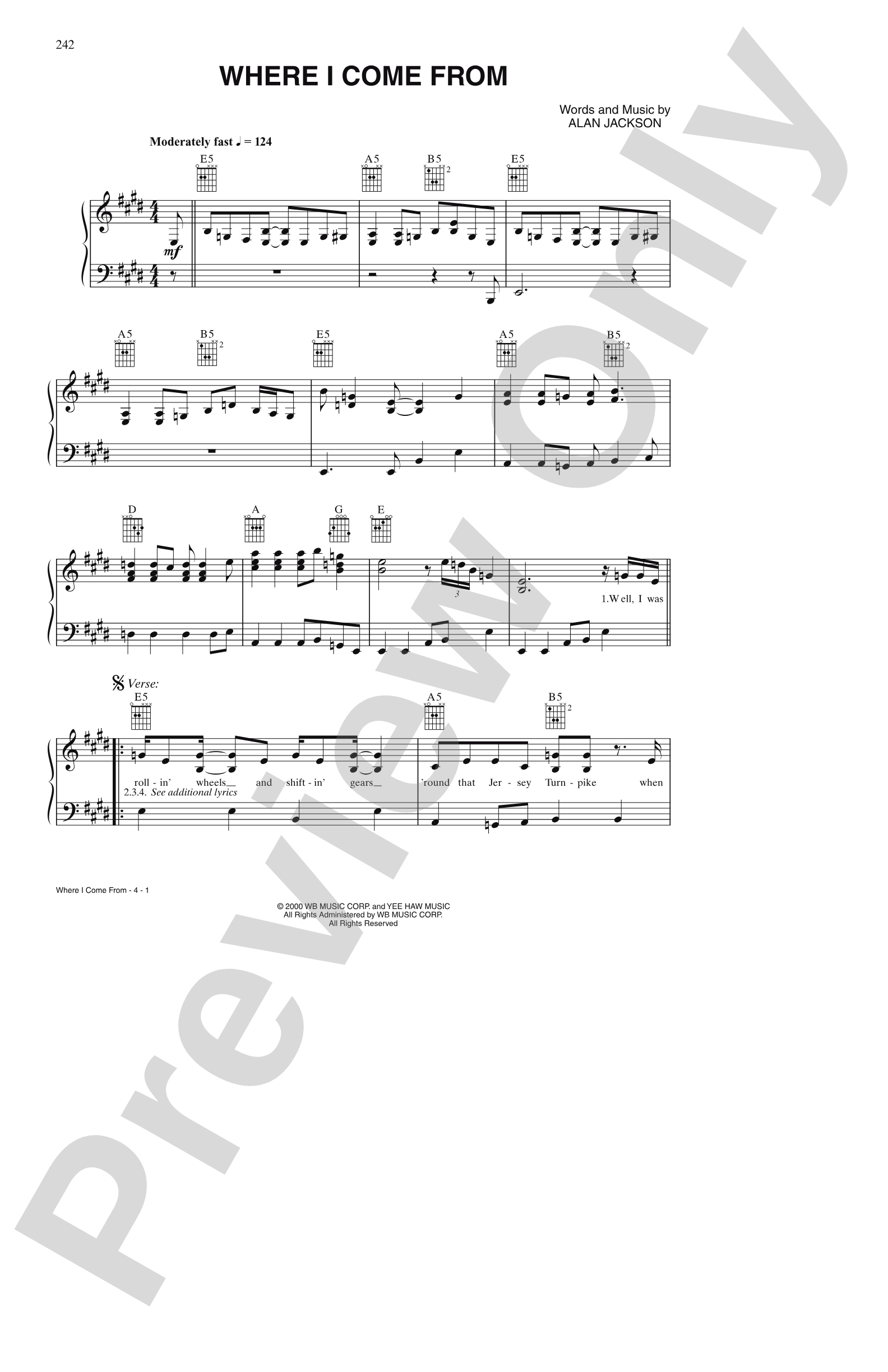 Where I Come From: Piano/Vocal/Chords